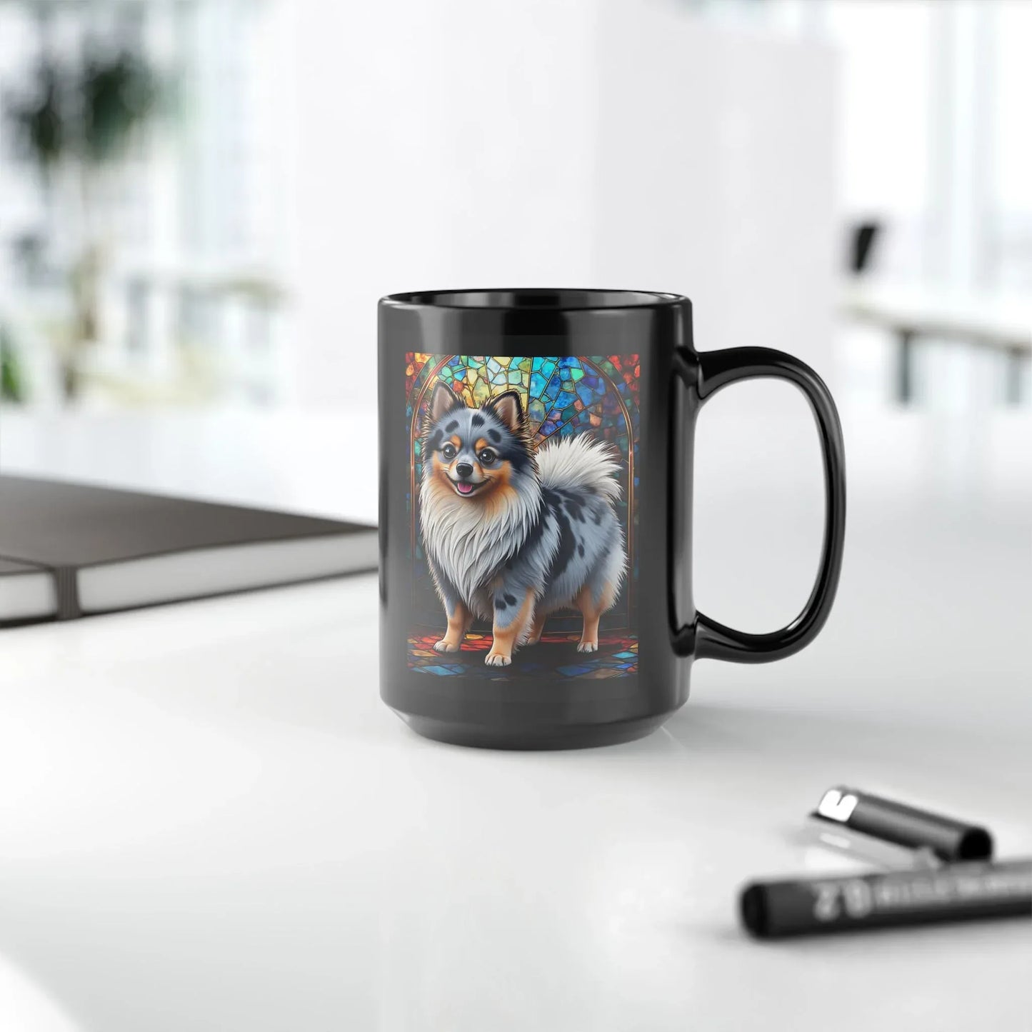 Shop our premium pomeranian blue merle personalized mug with stained glass design 11oz 15oz from MySisterIsASurvivor.