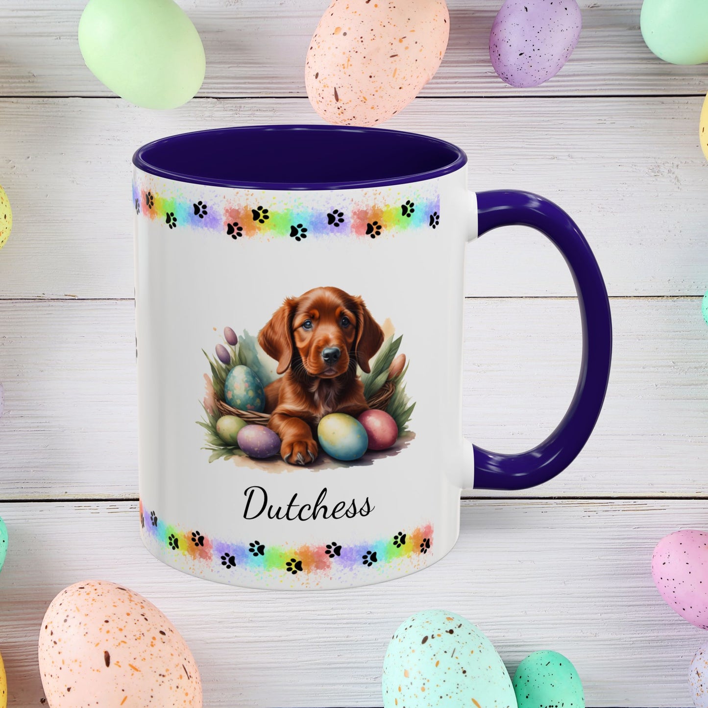 Irish Setter: Personalized Easter Puppy Coffee Mug - Adorable Dog Design, Mental Health Gift, 11oz & 15oz, 12 Color Choices, Easter Gifts & Décor