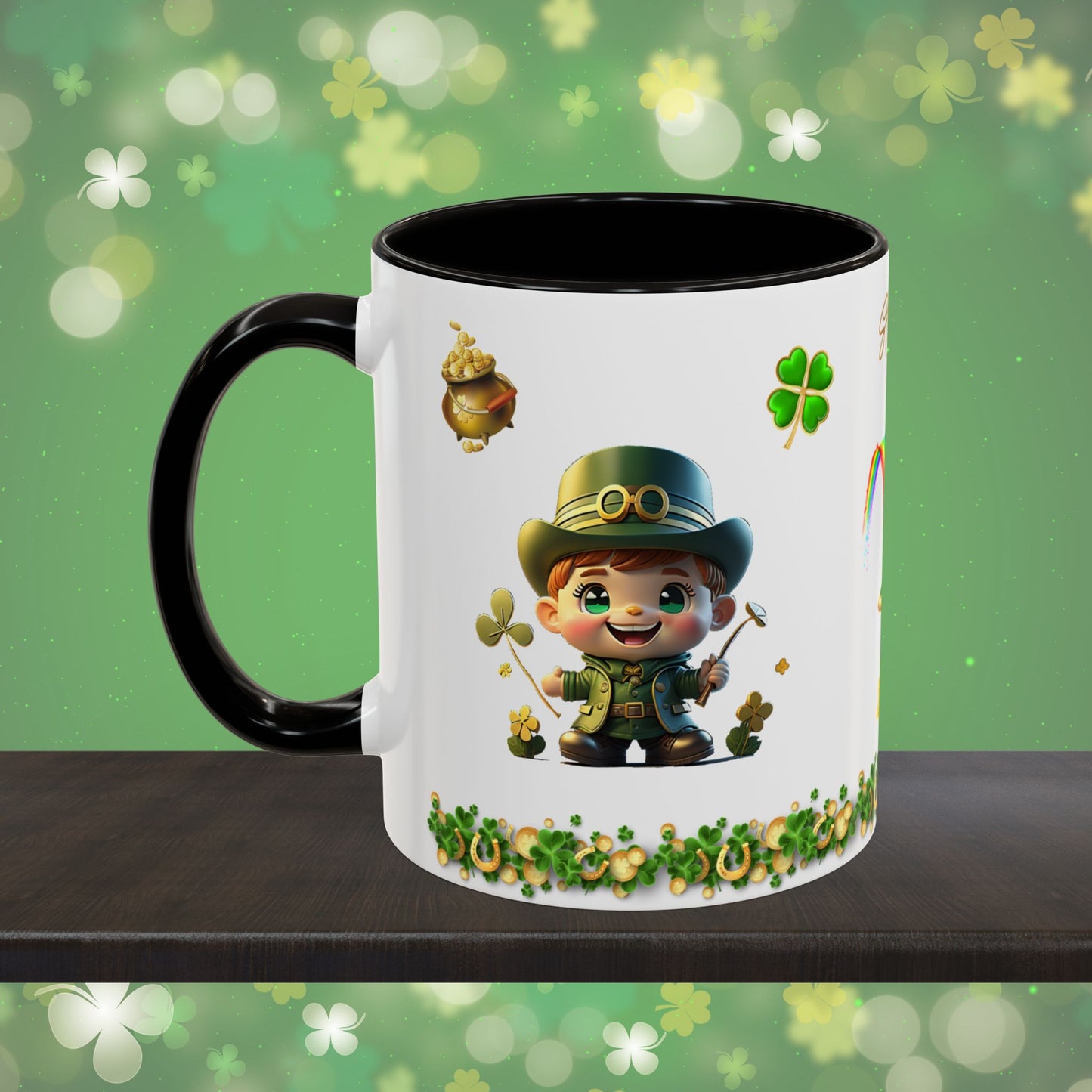Leprechaun Laughter Logic: St. Patrick's Day Two-Tone Coffee Mug - Festive Ceramic Mug for Positivity & Mindfulness