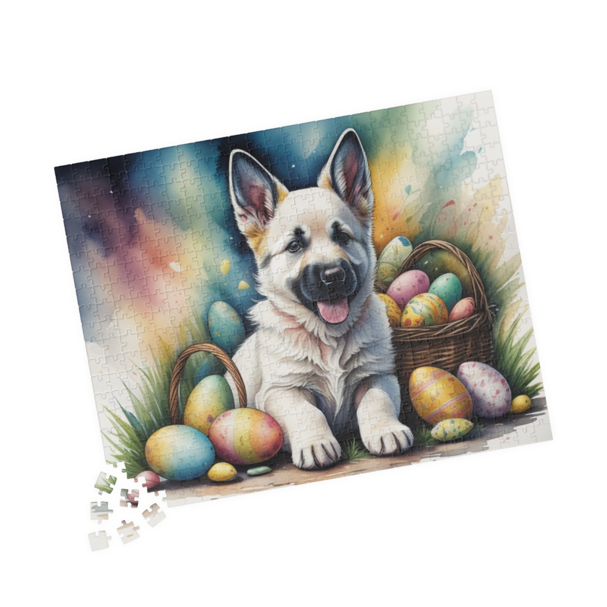 German Shepherd (White) Easter Puppy Puzzle - Dog Lovers, Mental Health Benefits, Holiday Fun, Mindfulness, Stress Relief, Festive Gift
