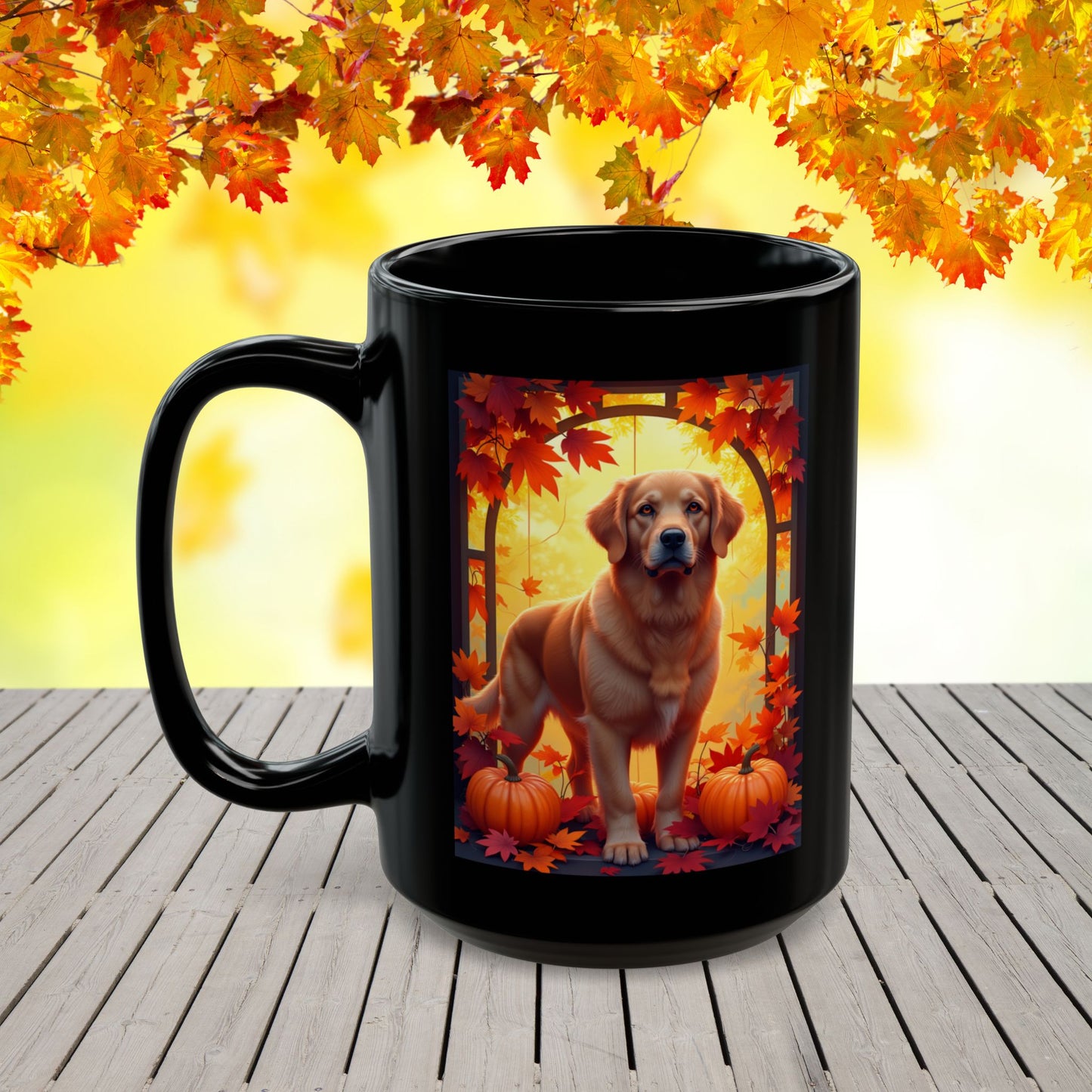 Dark Golden Retriever autumn mug, personalized coffee cup, custom dog lover fall drinkware - MySisterIsASurvivor