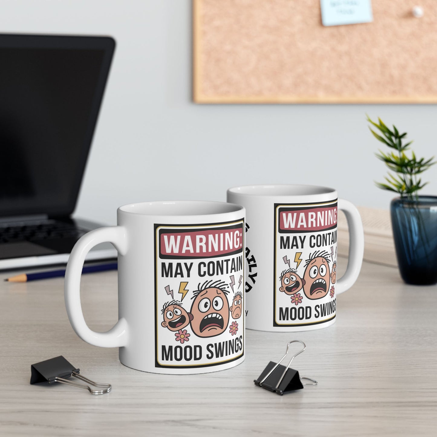 Warning: May Contain Mood Swings Funny Mental Health Mug, Stylish Ceramic Coffee Cup, Positive Affirmation Gift, Anxiety Relief, Self-Care Mug, Therapist Office Decor