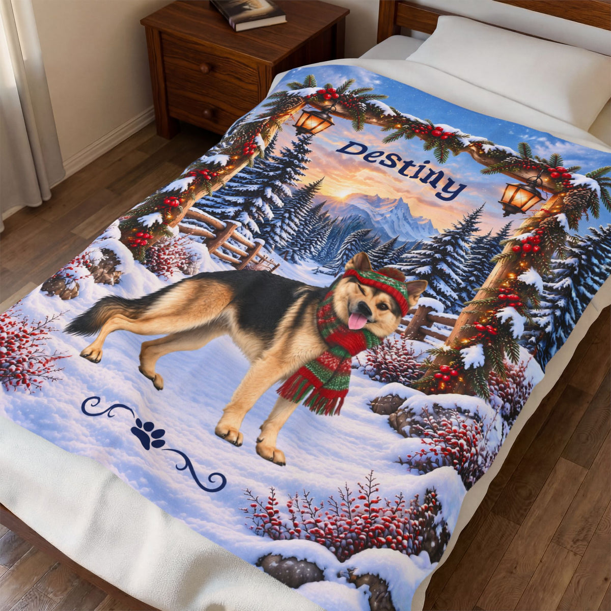German Shepherd (Reverse Mask Coat) - Personalized Winter Velveteen Blanket, Custom Dog Name Gift - MySisterIsAsurvor