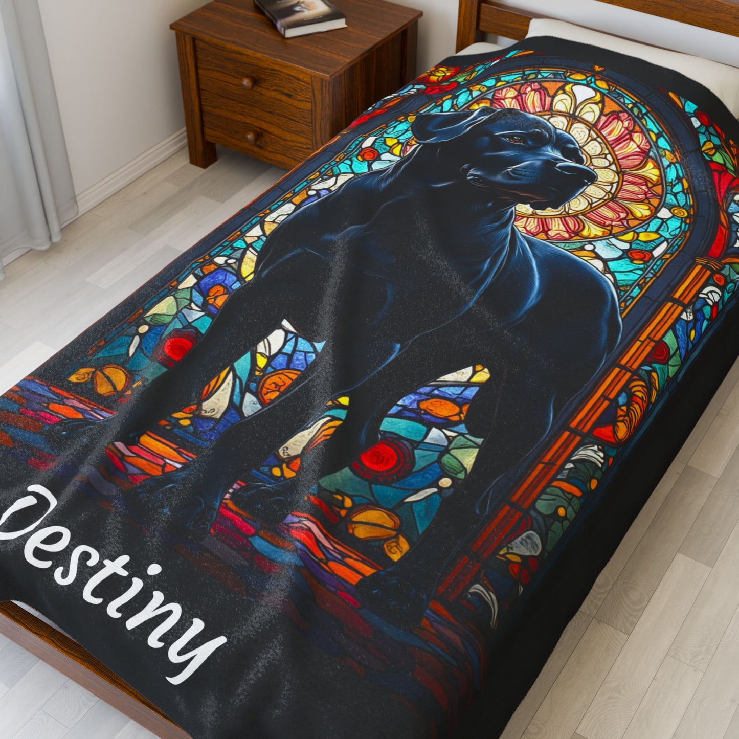 Rottweiler Rare Black Coat Blanket, Velveteen Plush Stained Glass Dog Throw, Personalized Pet Gift