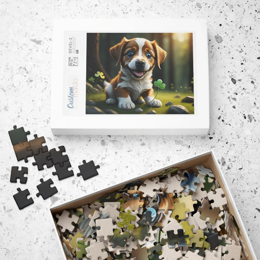 Shop our lucky leprechaun pup st patricks day mental health puzzle featuring the 1014 pcs (Horizontal) style option from MySisterIsASurvivor.