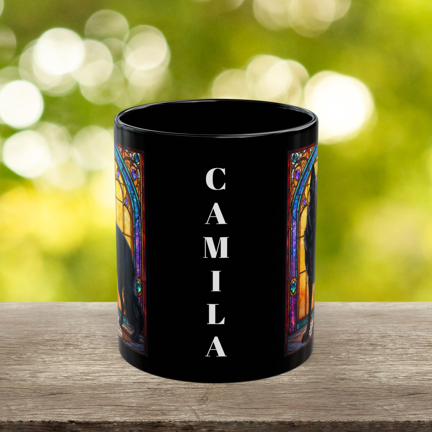 German Shepherd black personalized mug, stained glass coffee cup for dog lovers and pet parents