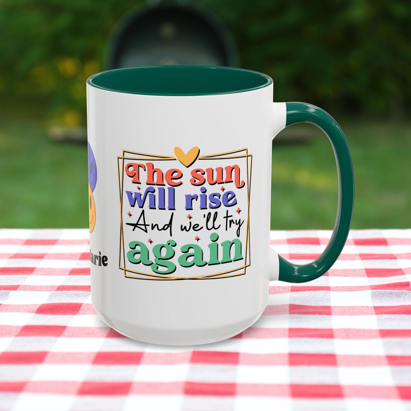 The Sun Will Rise and We’ll Try Again - Personalized Retro Hopeful Mental Health Mug for Strength & Resilience