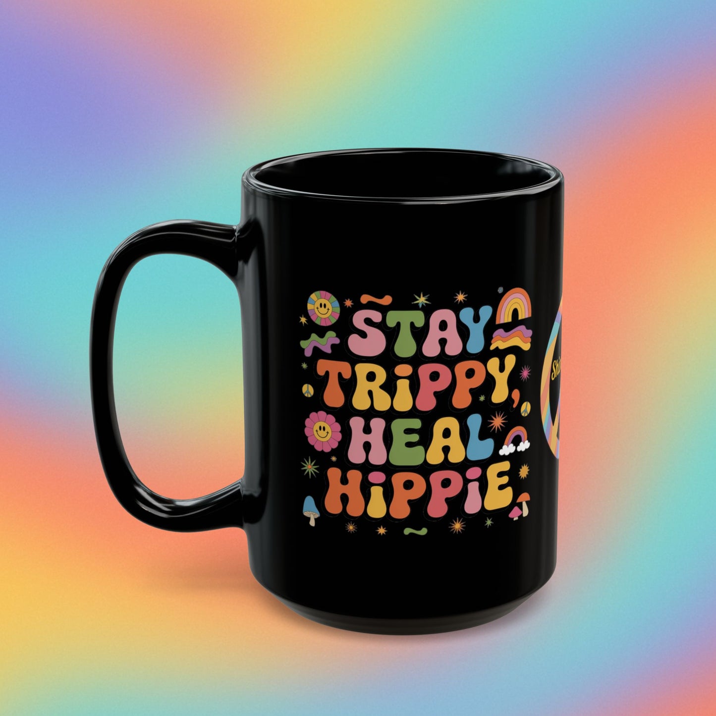 Stay Trippy Heal Hippie retro 70s mug, groovy self-care mental wellness gift - MySisterIsASurvivor