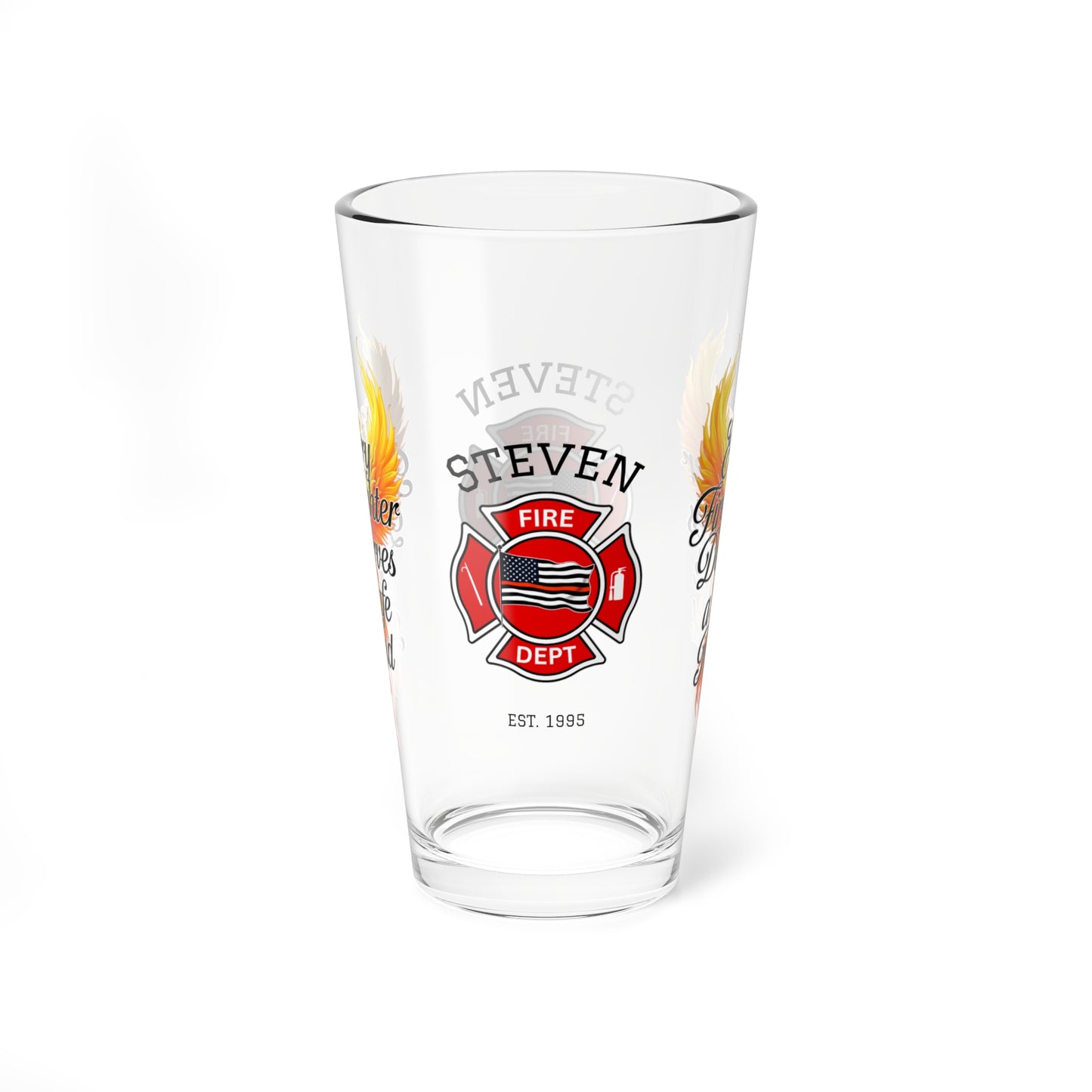 Every Firefighter Deserves a Safe Mind pint glass - personalized gift promoting mental health awareness in the fire service