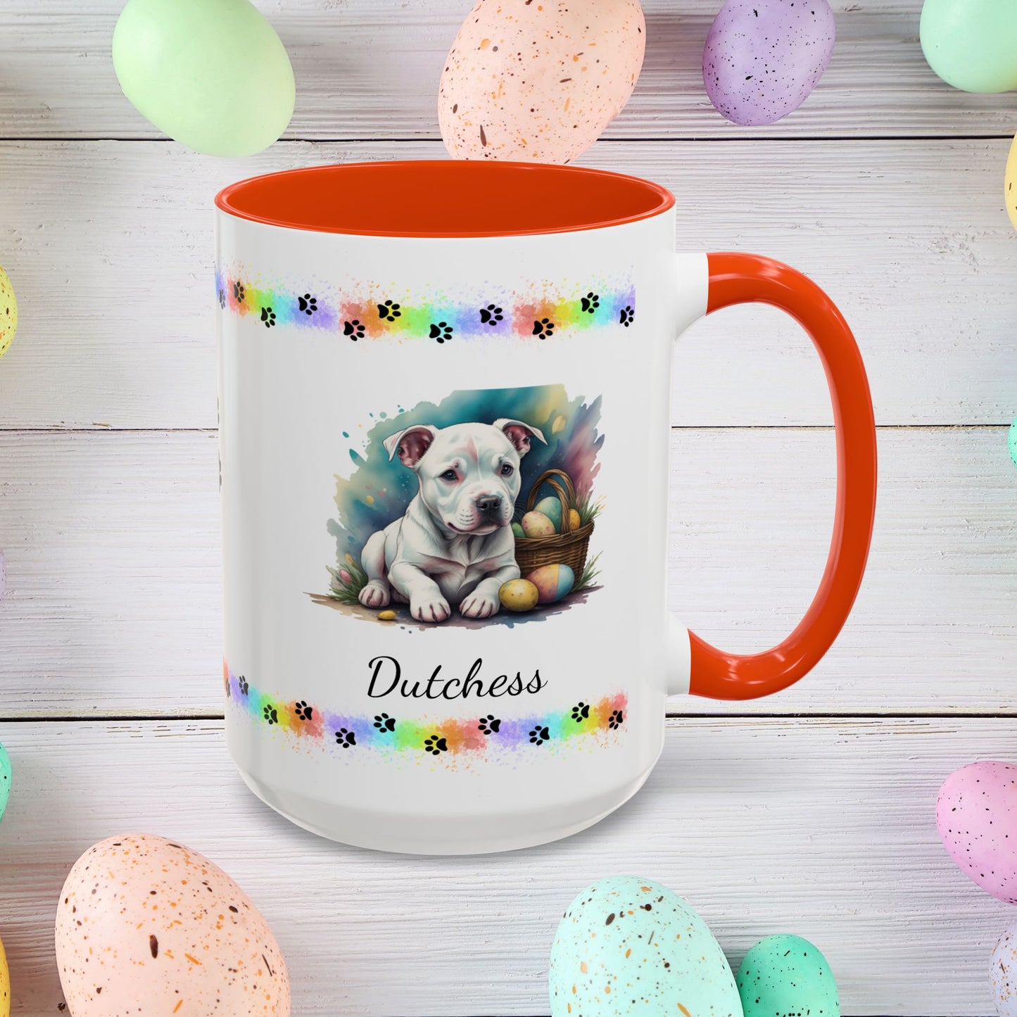 Pitbull White Easter puppy coffee mug, personalized cute dog gift for mental health awareness and cozy sipping