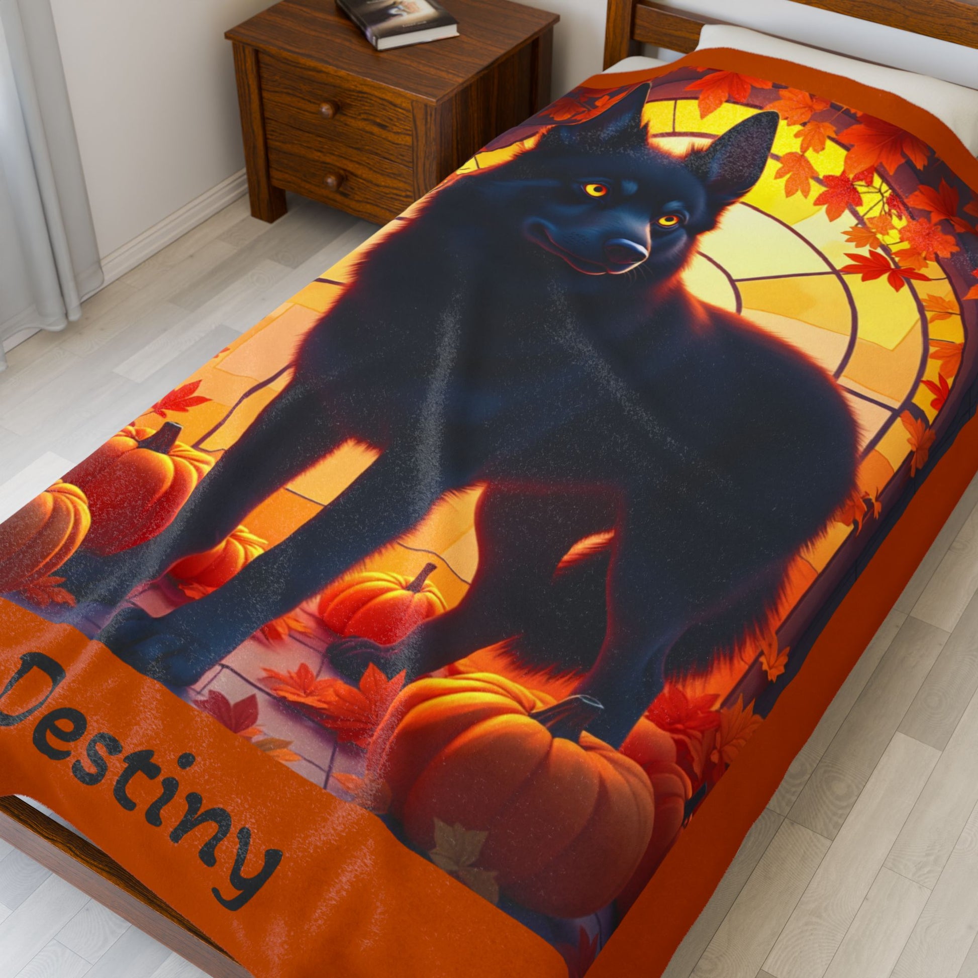 Siberian Husky Black Coat (Amber Eyes) Velveteen Blanket, Personalized Plush Dog Throw