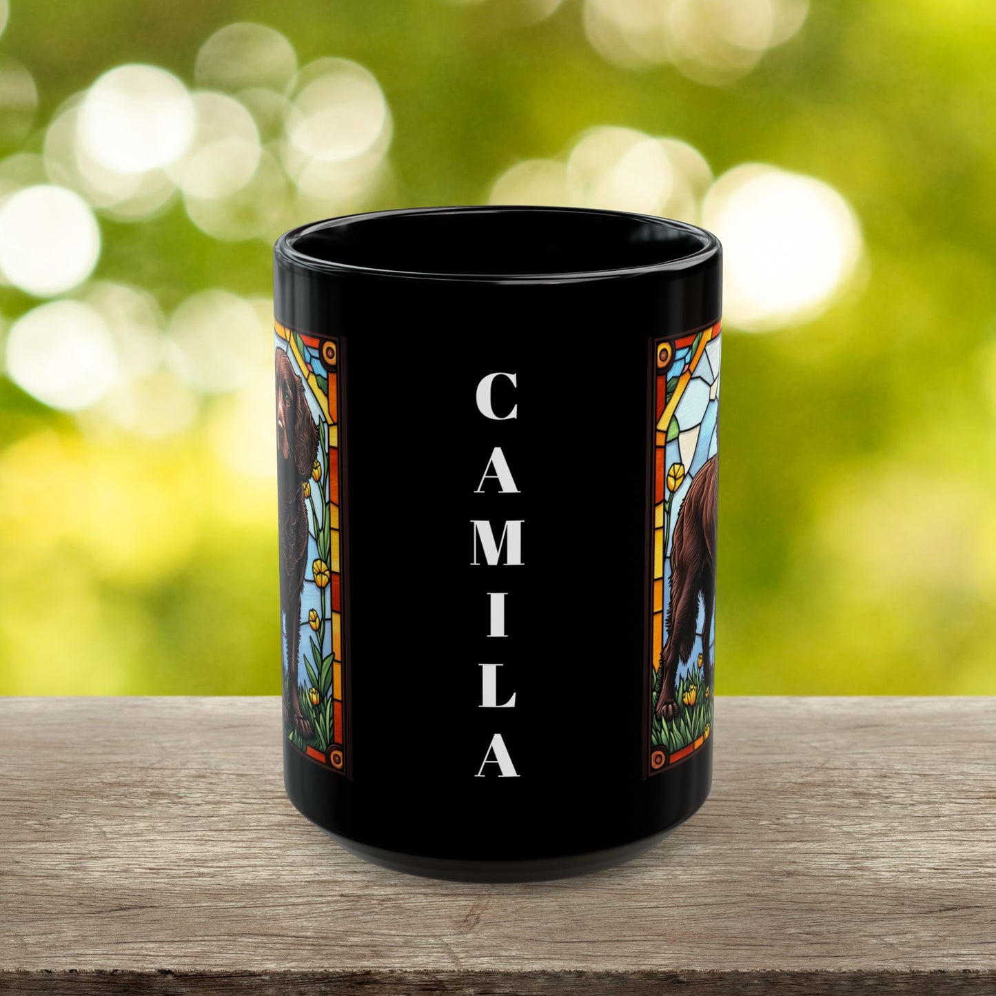 American Water Spaniel personalized mug, stained glass coffee cup gift for dog lovers and pet parents