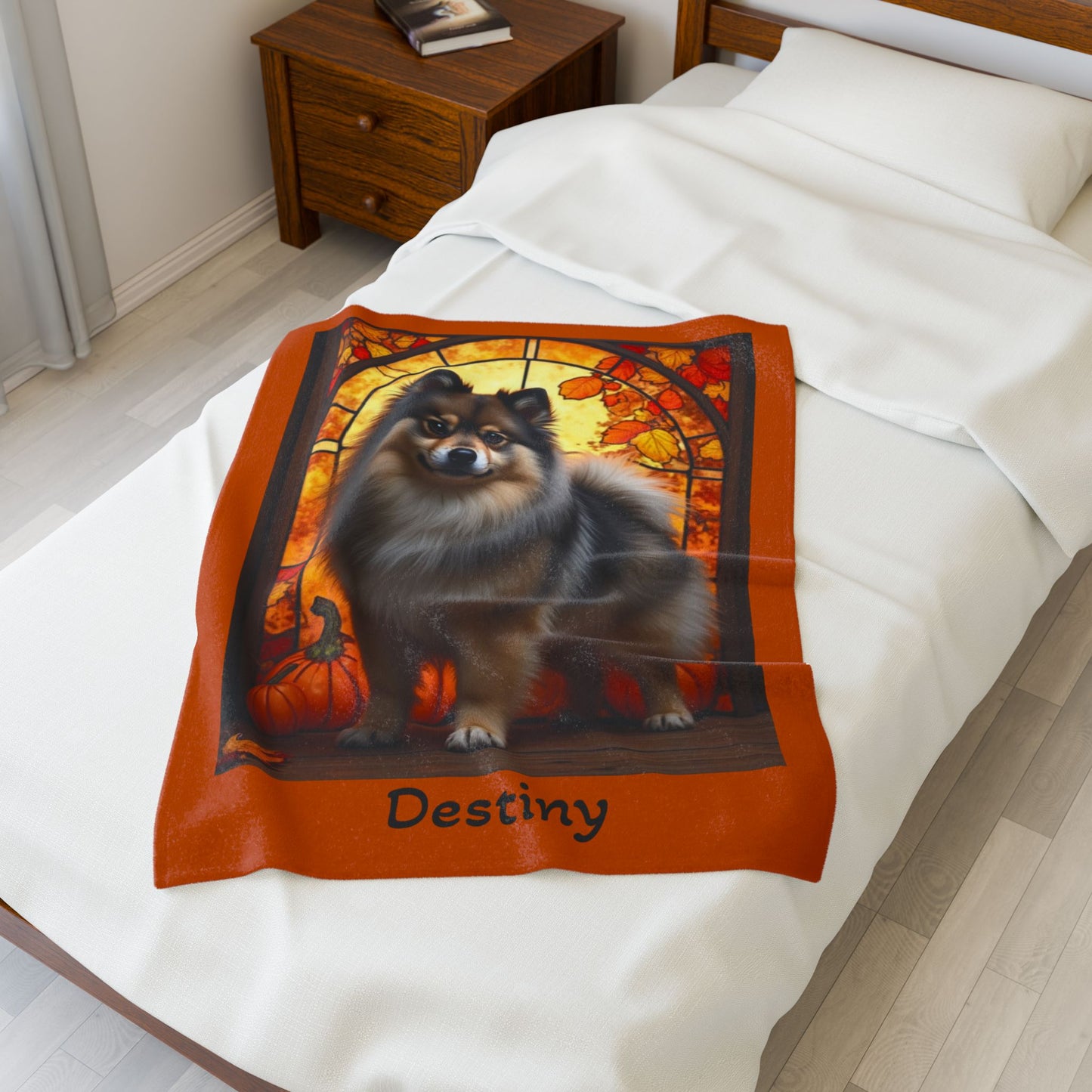 Wolf Sable Pomeranian velveteen plush blanket, soft cozy dog lover throw for home decor and pet parent gifts