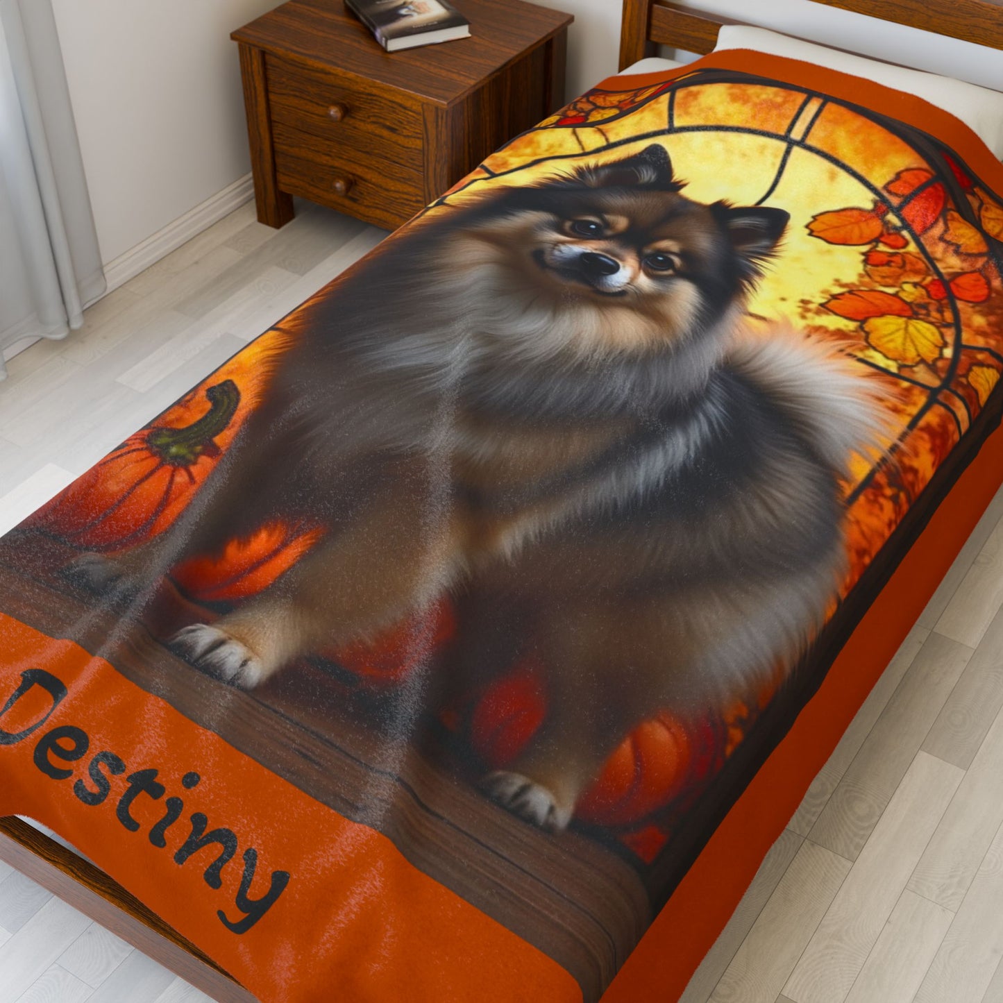 Wolf Sable Pomeranian velveteen plush blanket, soft cozy dog lover throw for home decor and pet parent gifts