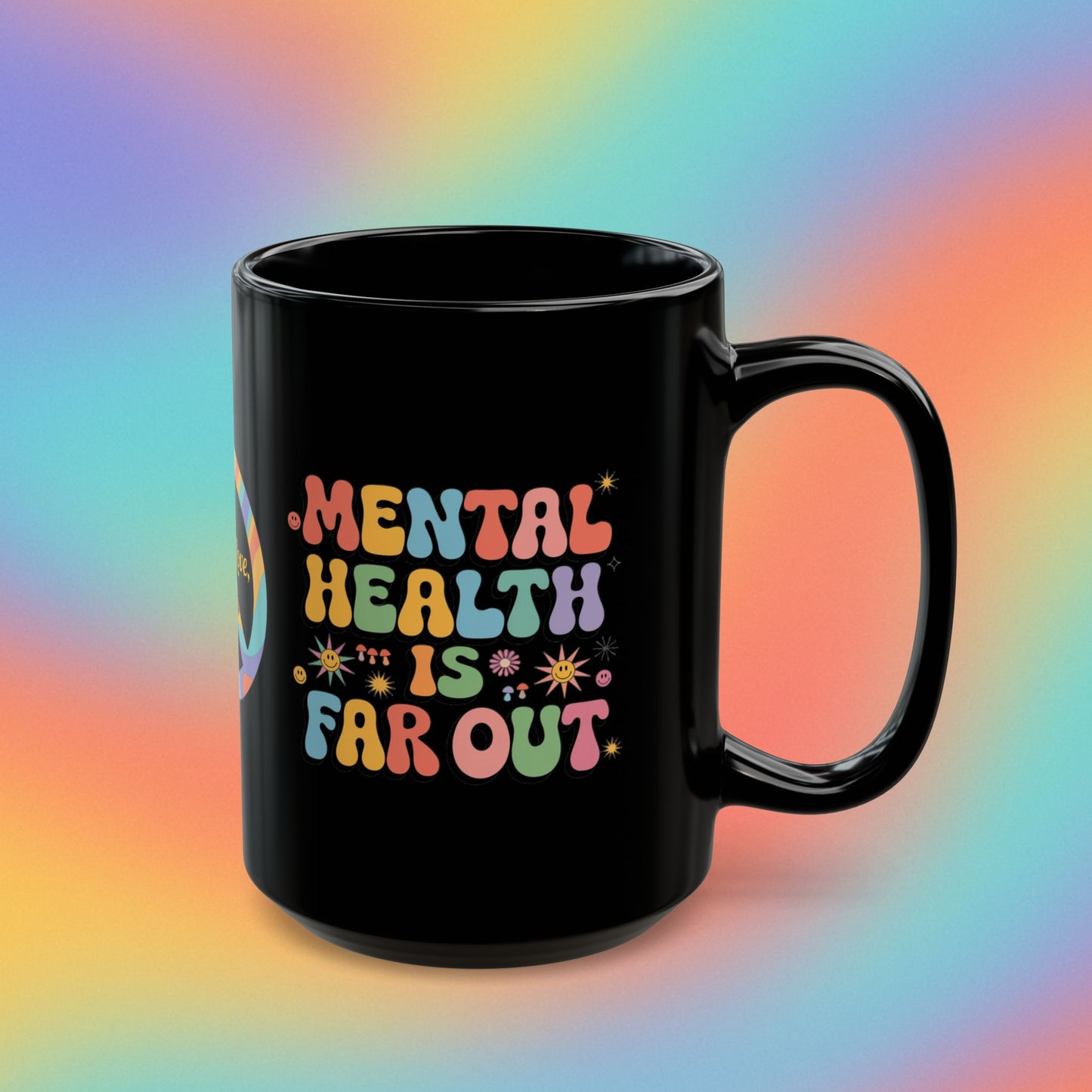 Mental Health Is Far Out 70s Mug, Groovy Retro Mental Wellness Coffee Cup - MySisterIsASurvivor