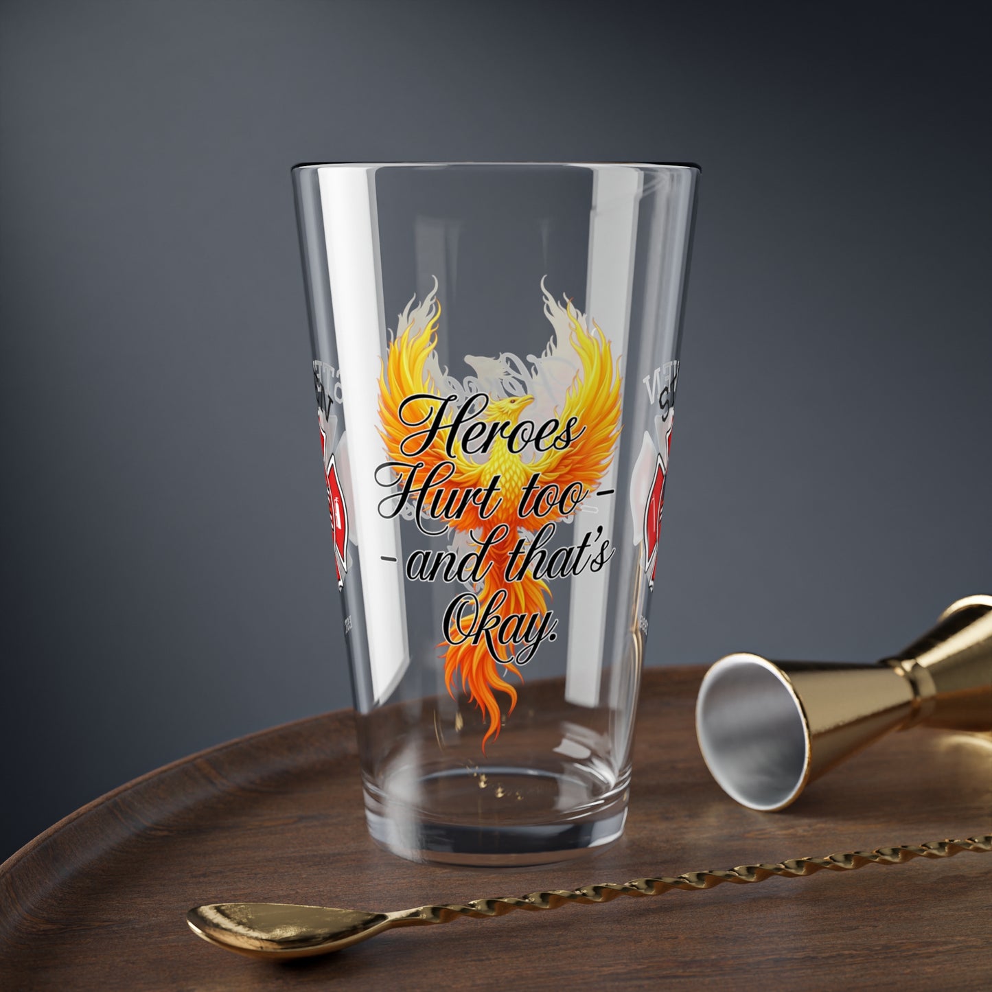 Heroes Hurt Too glass - supportive gift highlighting emotional healing and invisible wounds in first responders