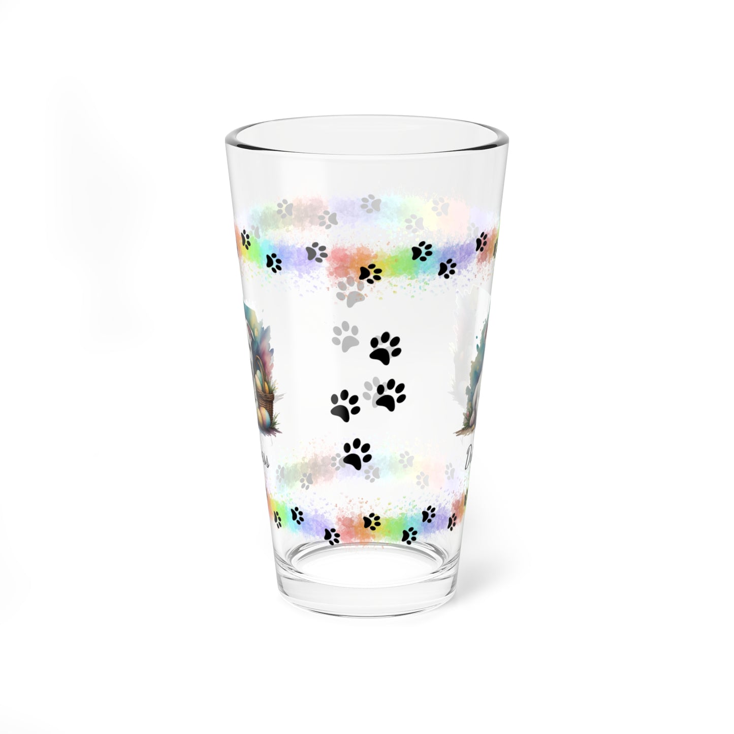 Pitbull (White) Personalized Easter Puppy 16oz Pint Glass - Custom Dog Design, Mental Health Gift, Easter Décor, and Festive Celebrations