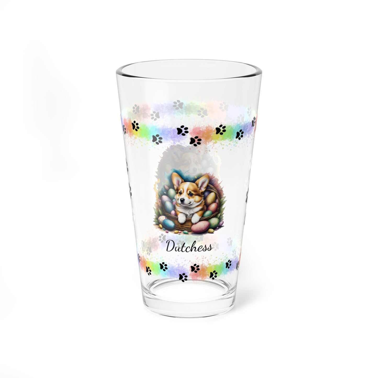 Corgi Personalized Easter Puppy 16oz Pint Glass - Custom Dog Design, Mental Health Gift, Easter Décor, and Festive Celebrations