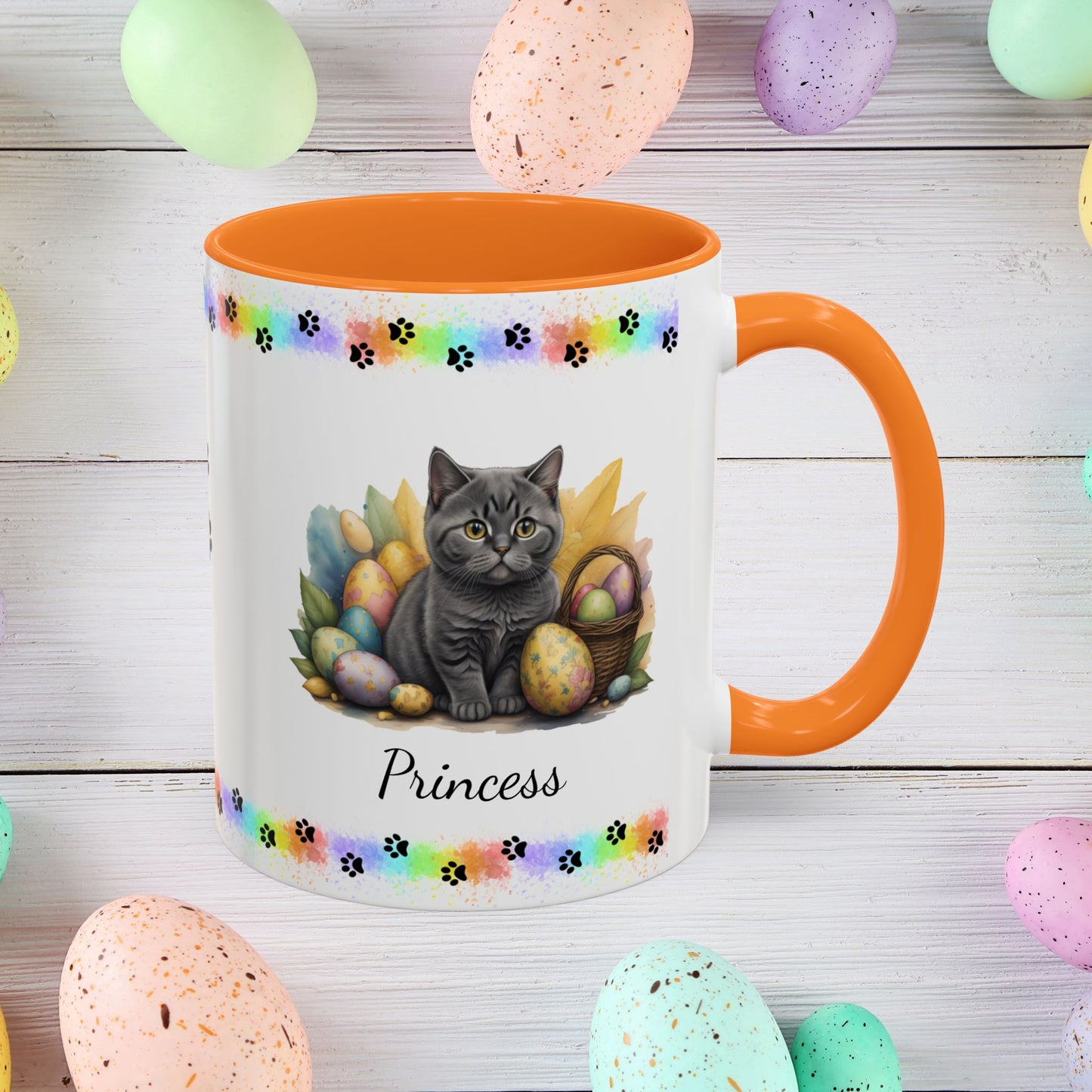 British Shorthair Easter coffee mug, personalized kitten design, cute cat gift for mental health awareness