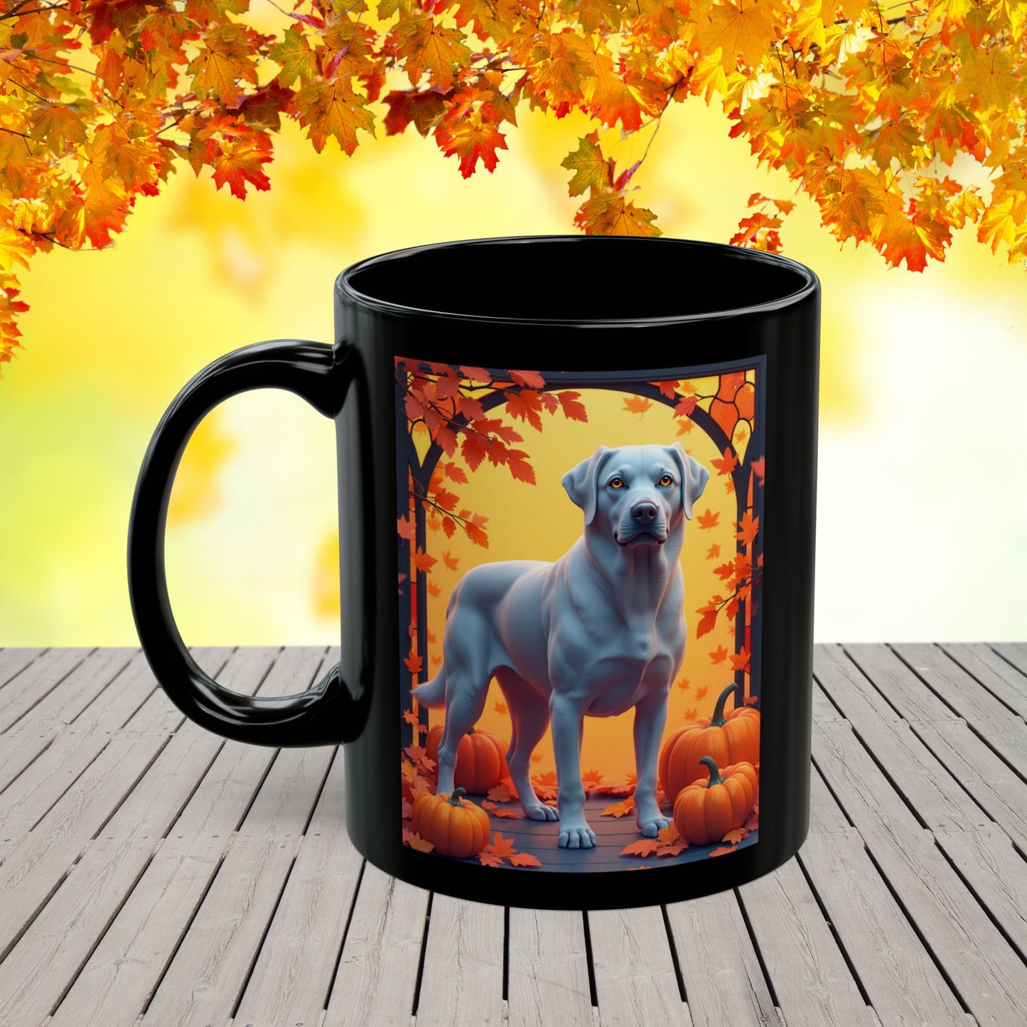 Silver Labrador autumn mug, personalized coffee cup for dog lovers, cozy fall drinkware - MySisterIsASurvivor