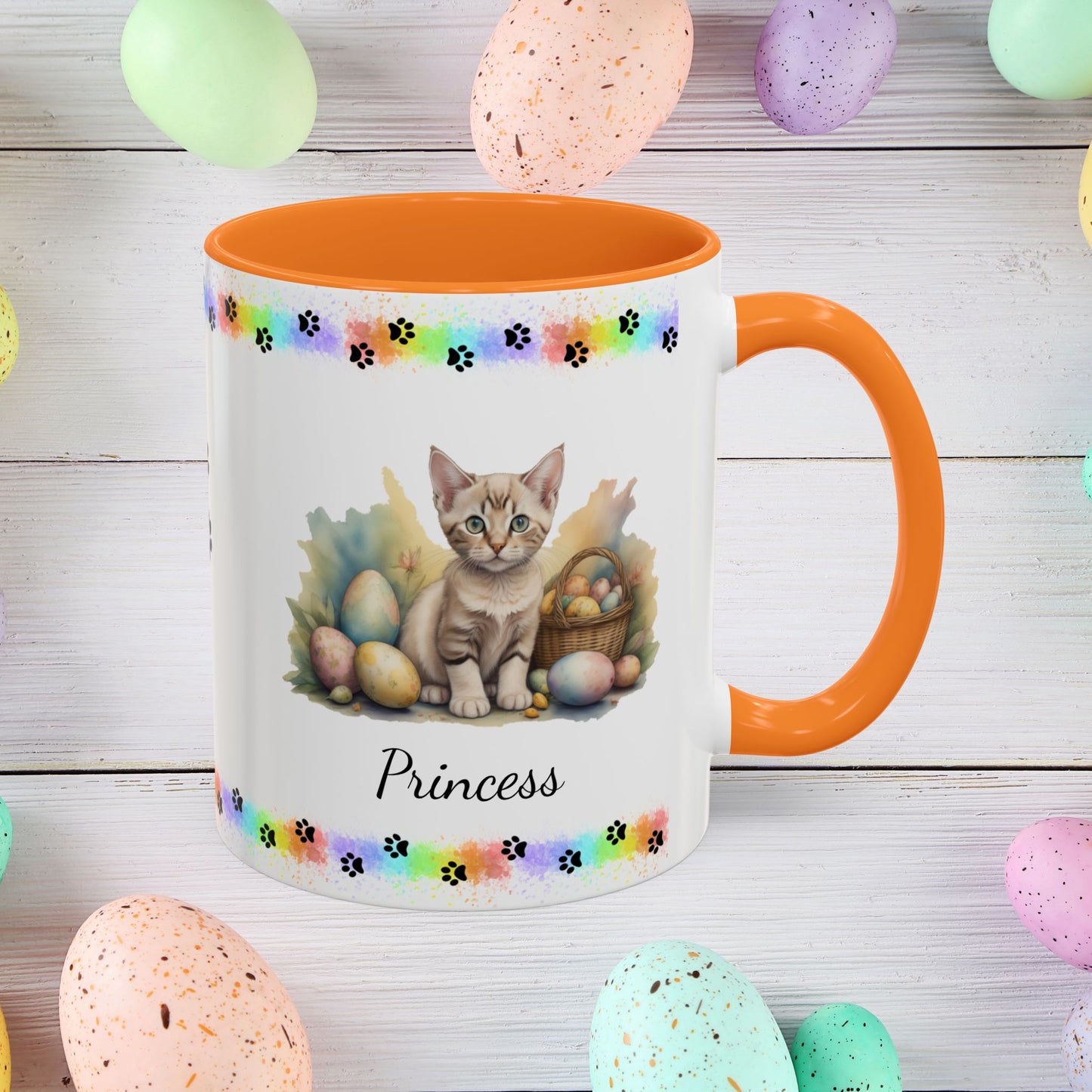 Devon Rex personalized Easter coffee mug, cute kitten design, mental health awareness gift for cat lovers