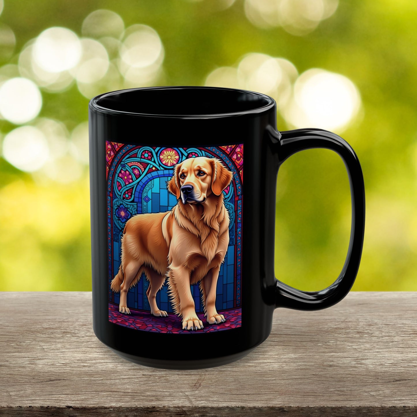 Light Golden Retriever stained glass style coffee mug, personalized dog name gift for Golden fans