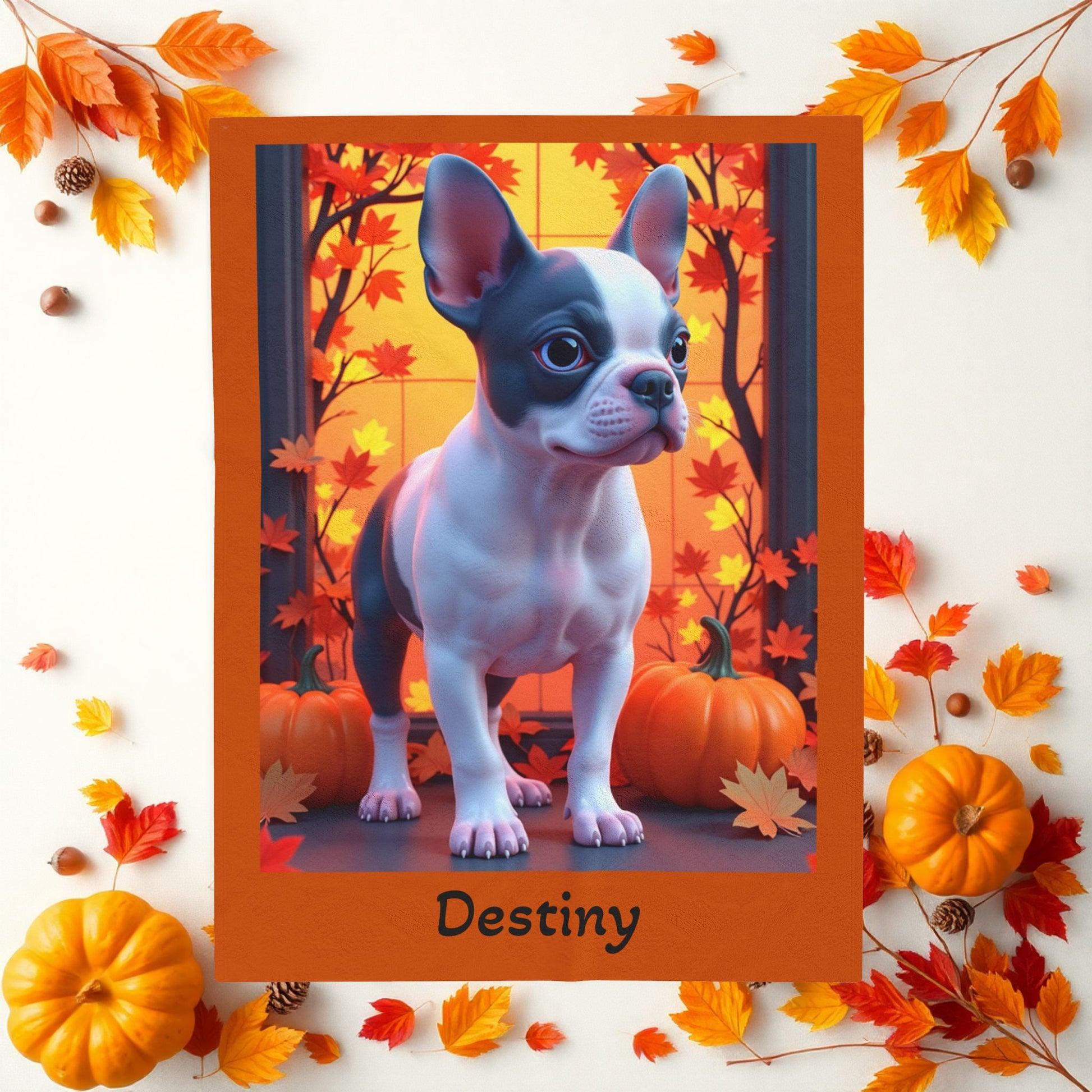 French Bulldog Blue & Pied Coat Velveteen Blanket, Personalized Plush Dog Throw, Frenchie Gift