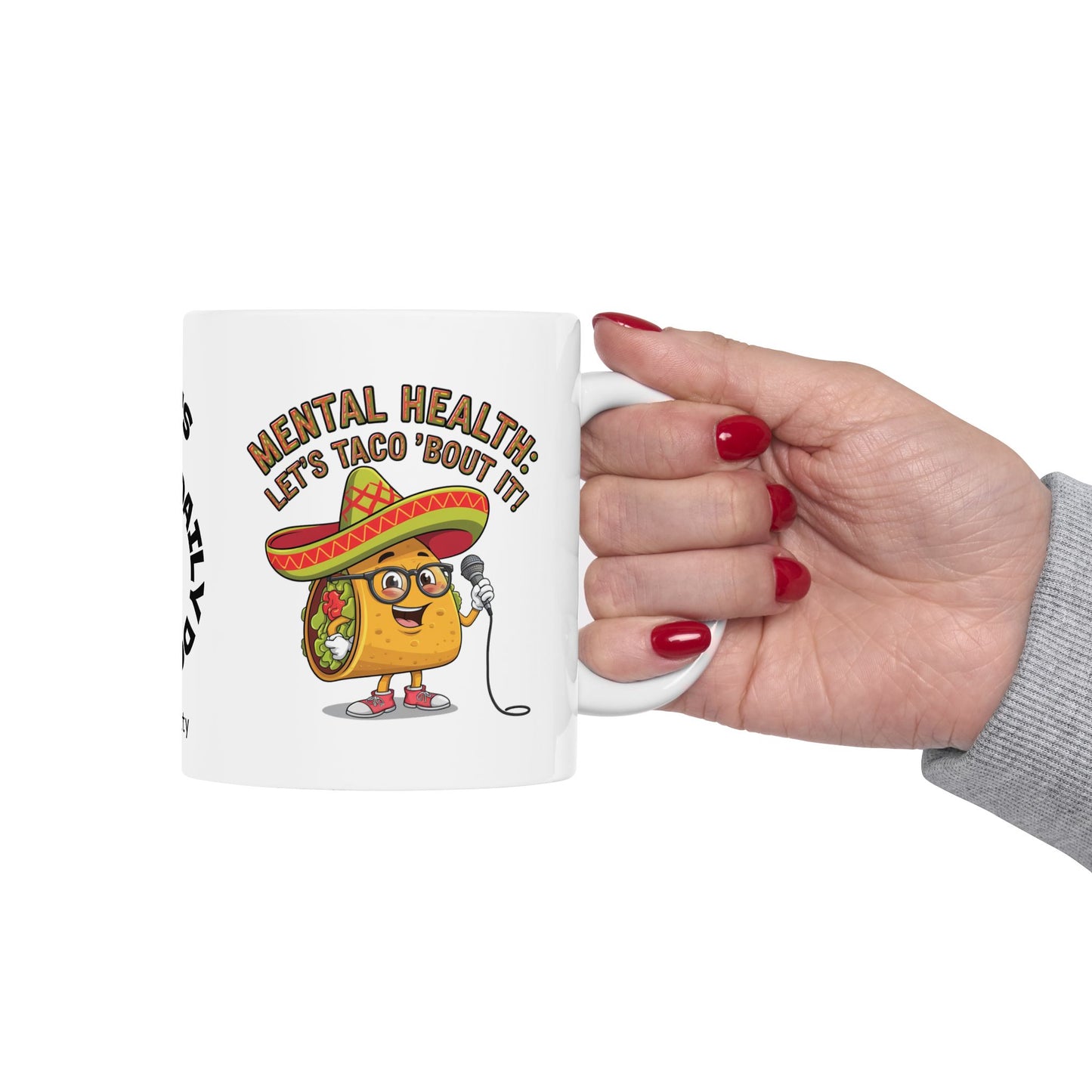 Mental Health: Let's Taco 'Bout It Funny Mental Health Mug, Stylish Ceramic Coffee Cup, Positive Affirmation Gift, Anxiety Relief, Self-Care Mug, Therapist Office Décor