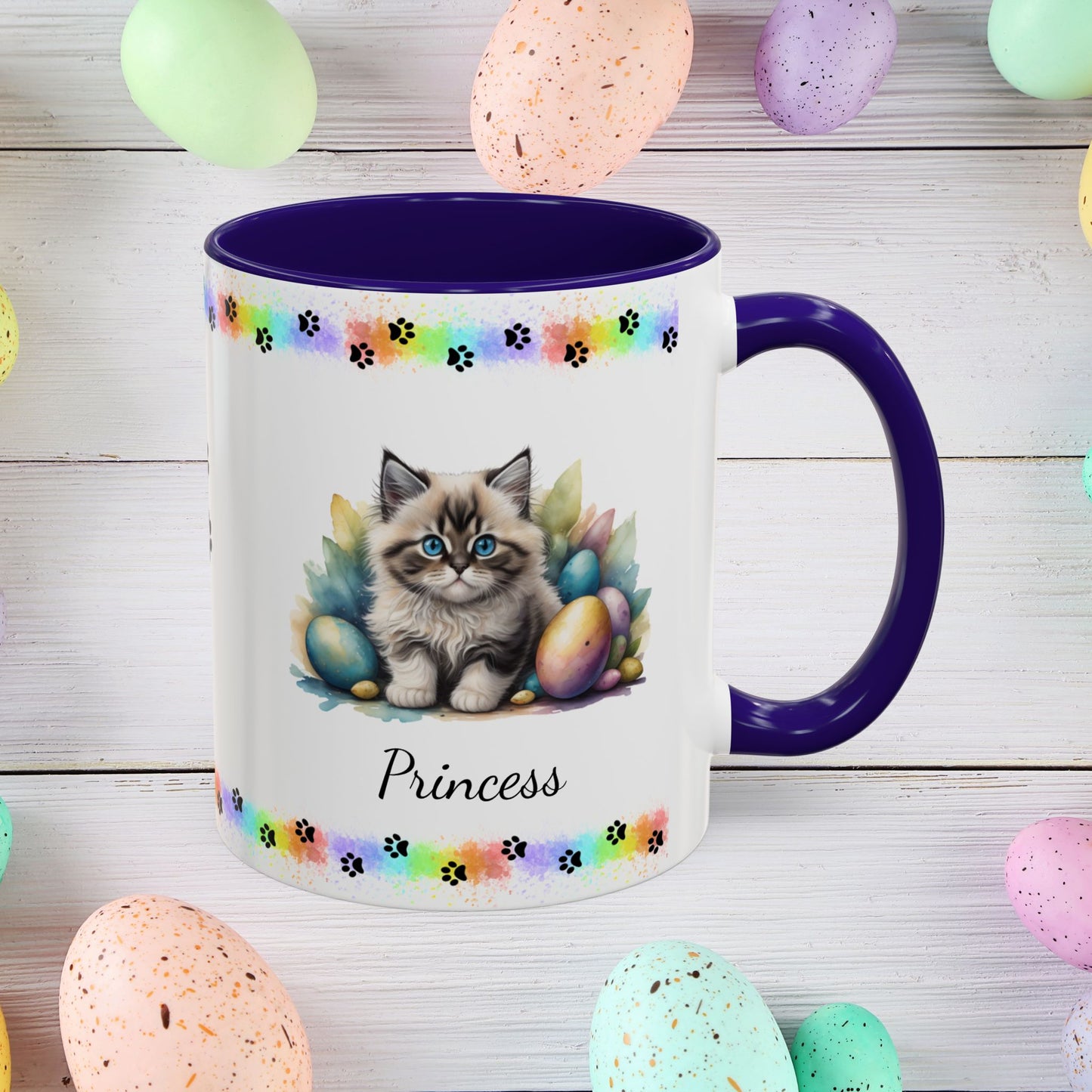 Ragdoll personalized Easter coffee mug, adorable kitten design, cute cat gift for mental health support