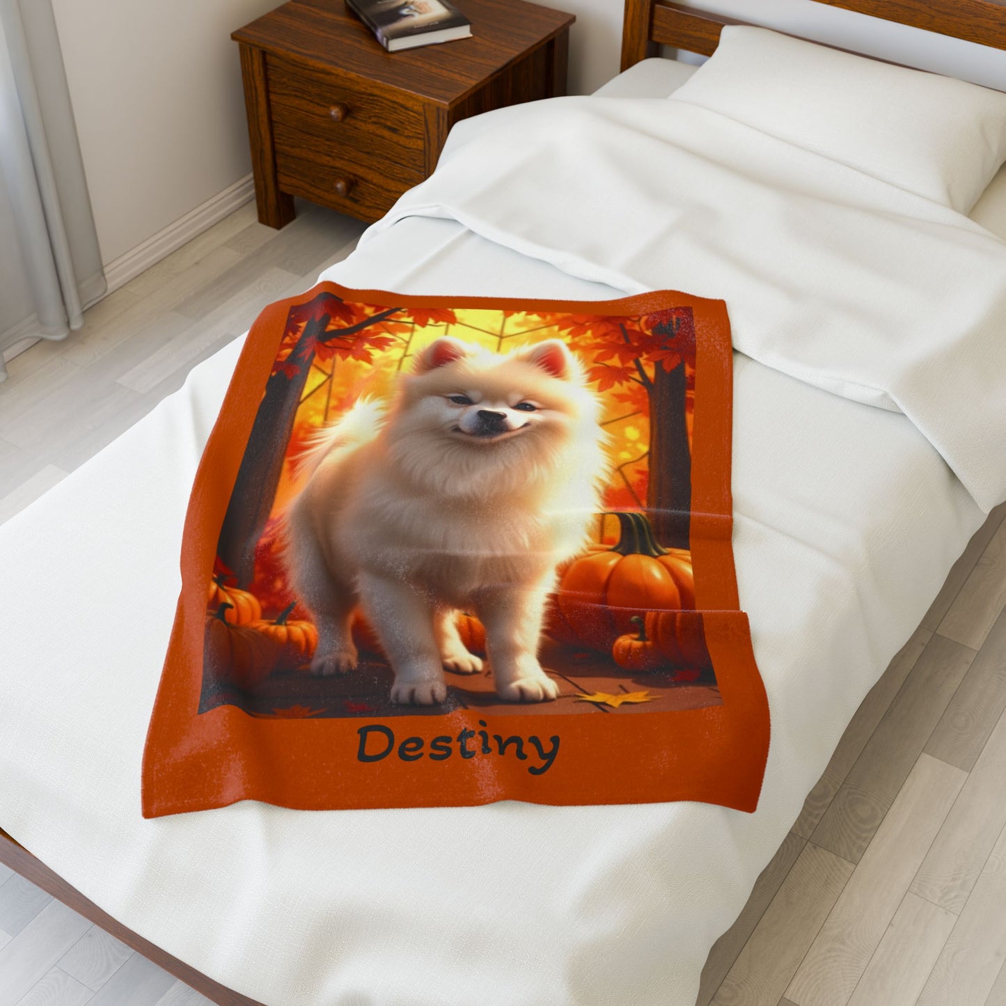 Cream Pomeranian velveteen plush blanket, fluffy dog throw blanket for pet owners, cozy home decor accent gift
