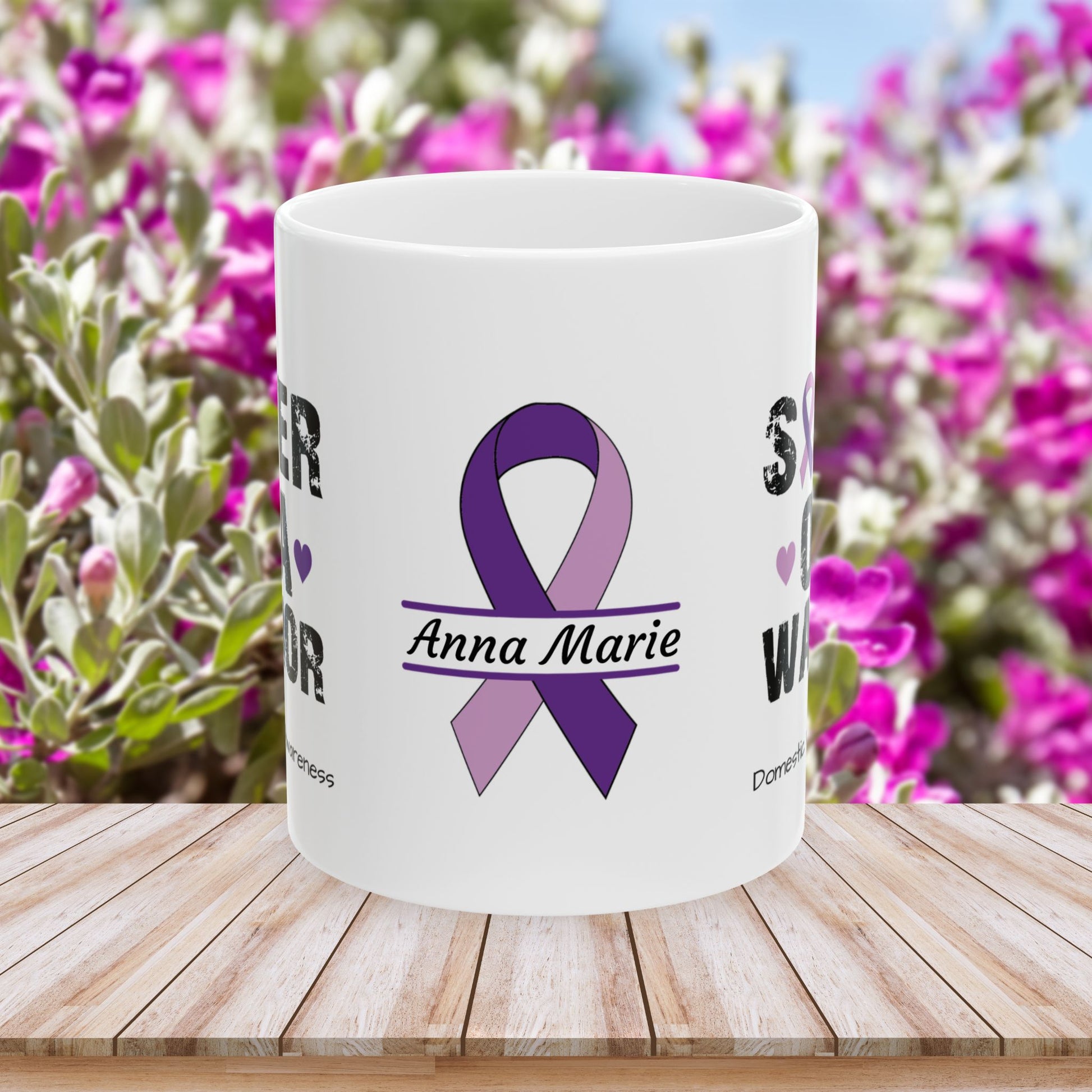 Sister of a Warrior mug - DV awareness mug with personalized support and strength theme