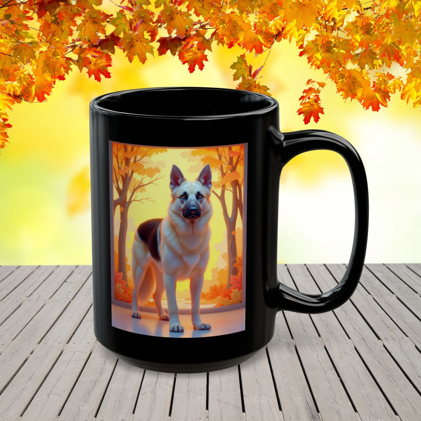 Black & Cream German Shepherd Autumn Personalized Mug - Custom Dog Lover Gift for Fall Coffee