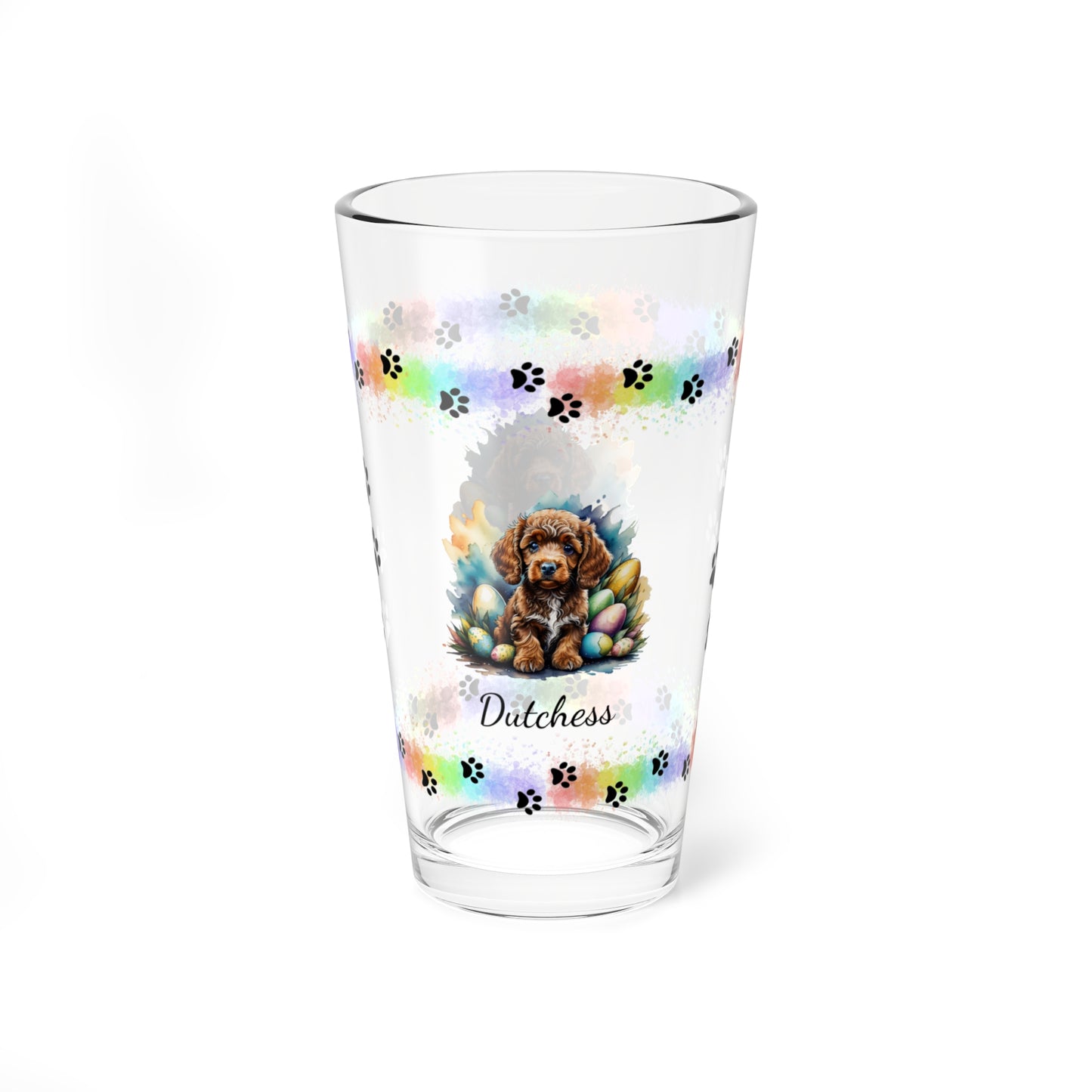 Poodle (Brown) Personalized Easter Puppy 16oz Pint Glass - Custom Dog Design, Mental Health Gift, Easter Décor, and Festive Celebrations