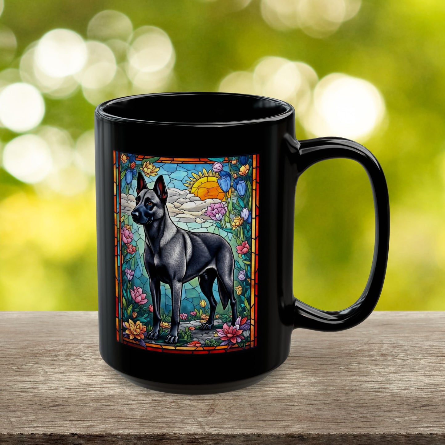 Belgian Malinois gray personalized mug, stained glass coffee cup for dog lovers and pet parents