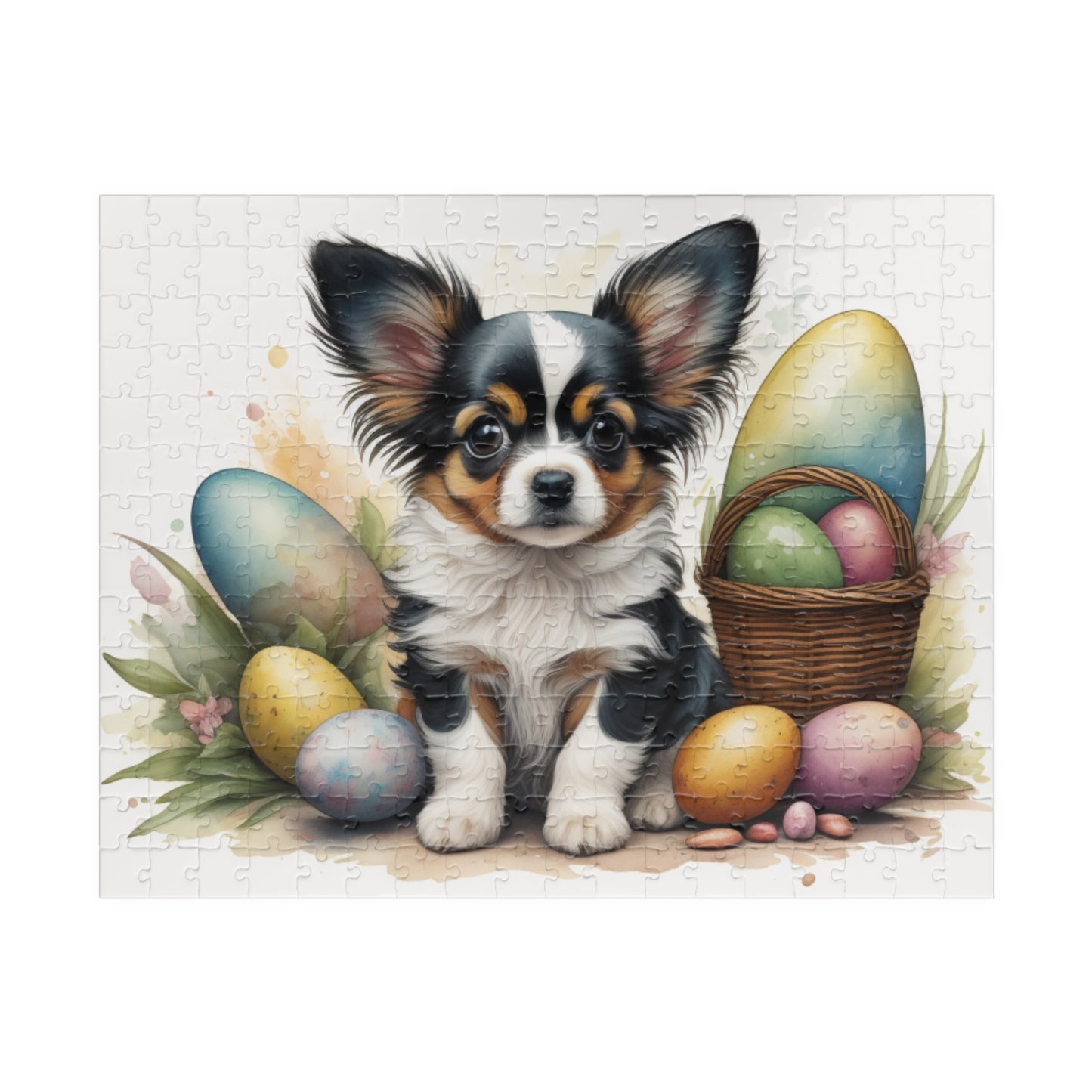 Papillon (White, Black & Tan) Easter Puppy Puzzle - Dog Lovers, Mental Health Benefits, Holiday Fun, Mindfulness, Stress Relief, Festive Gift
