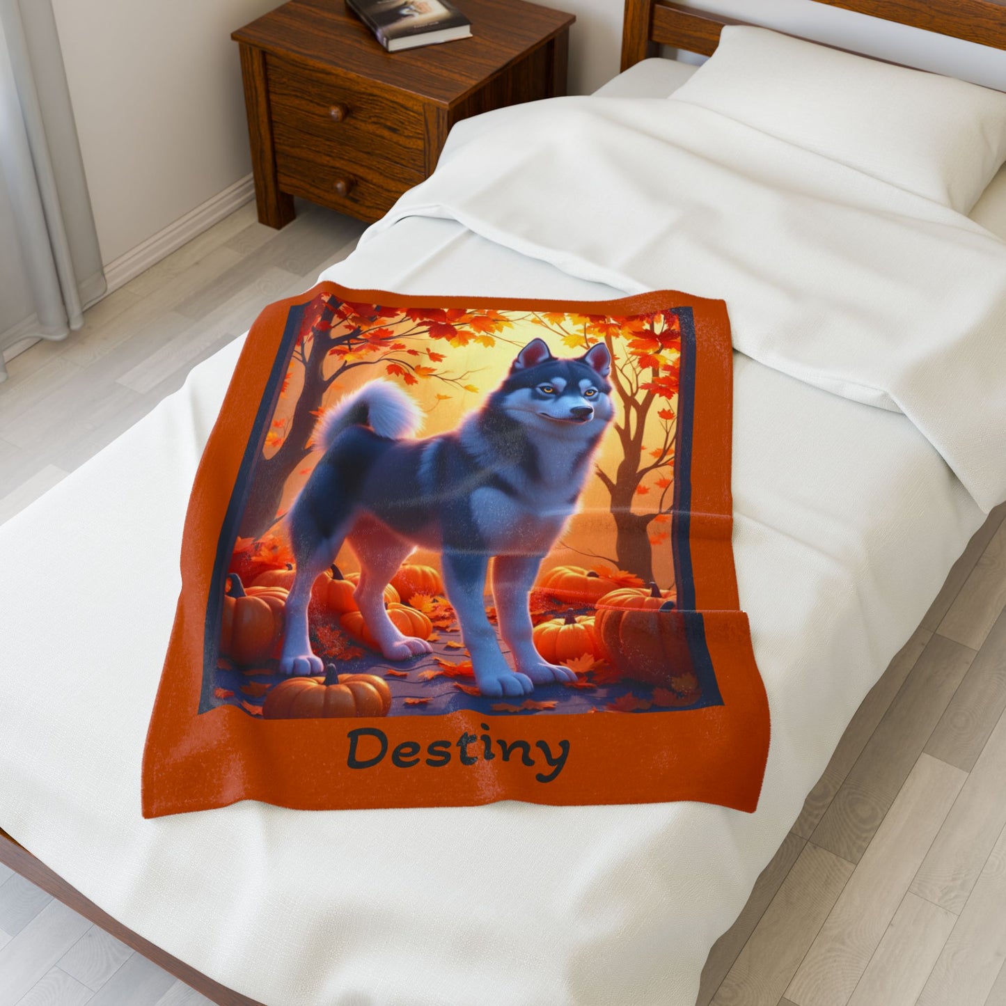 Dark Grey Husky amber eyes velveteen plush blanket, personalized dog throw for Husky fans - MySisterIsASurvivor