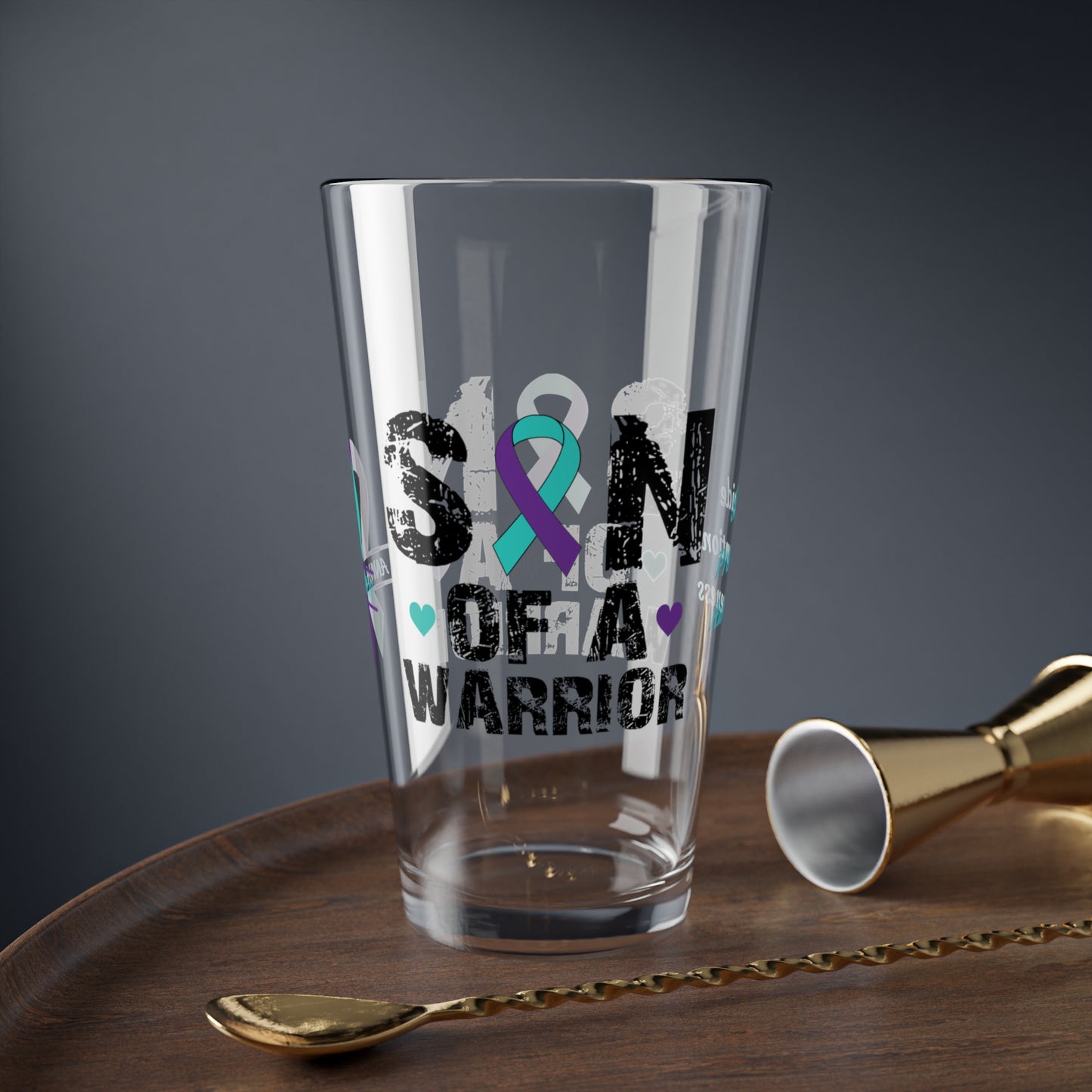 Son of a Warrior: Personalized Suicide Prevention Awareness Warrior Pint Glass - Proud Family Member