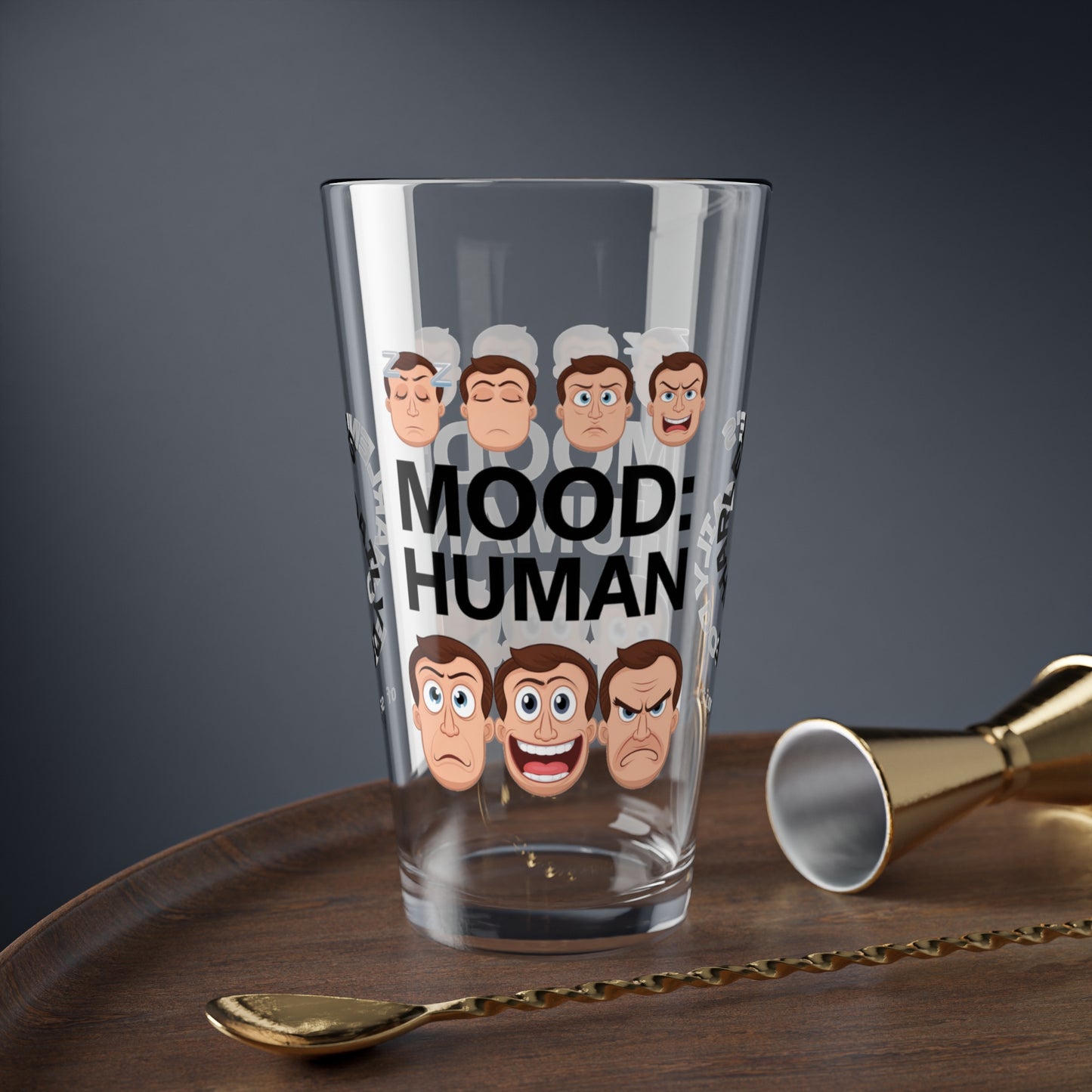 Mood: Human - Personalized Funny Pint Glass, Sassy Drinkware with Attitude, Daily Dose of Attitude and Humor