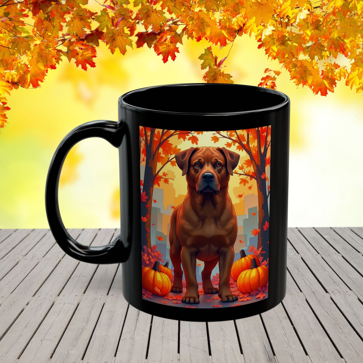 Rottweiler Red - Autumn coffee mug, custom seasonal dog lover gift for Rottie fans