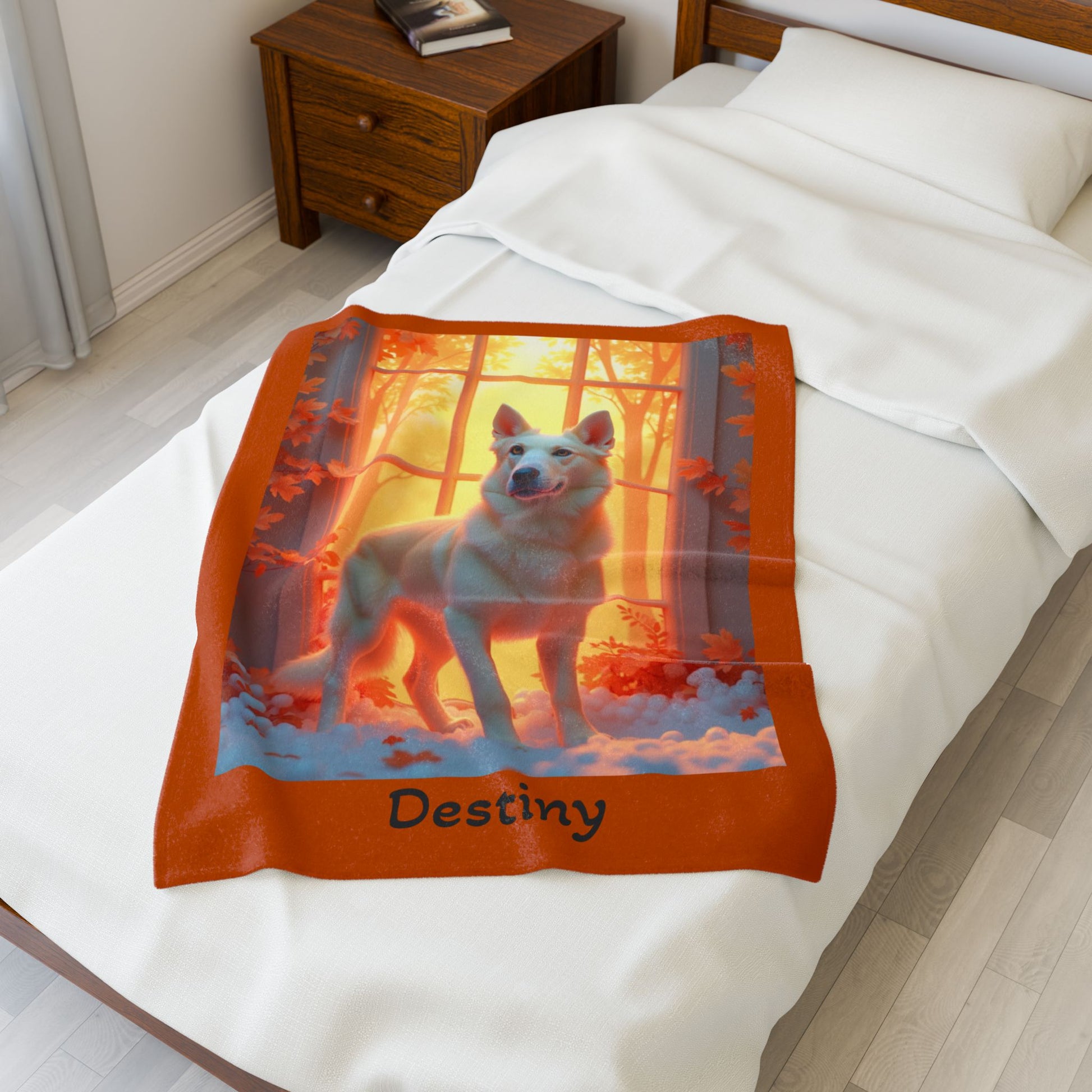 German Shepherd Cream Coat Velveteen Plush Blanket, Custom Plush Dog Throw for GSD Fans