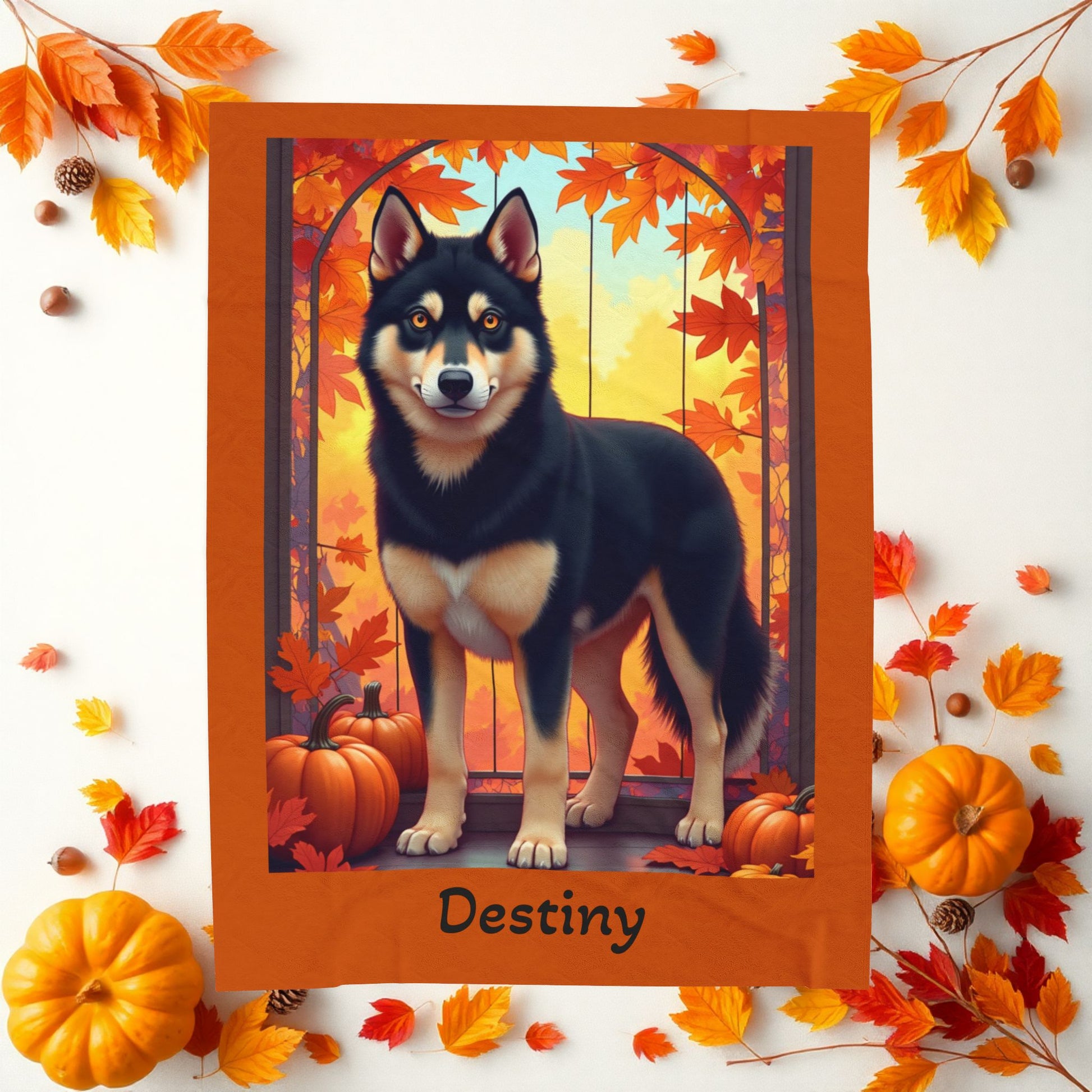 Siberian Husky Black & Tan Coat (Amber Eyes) Velveteen Blanket, Custom Plush Dog Throw