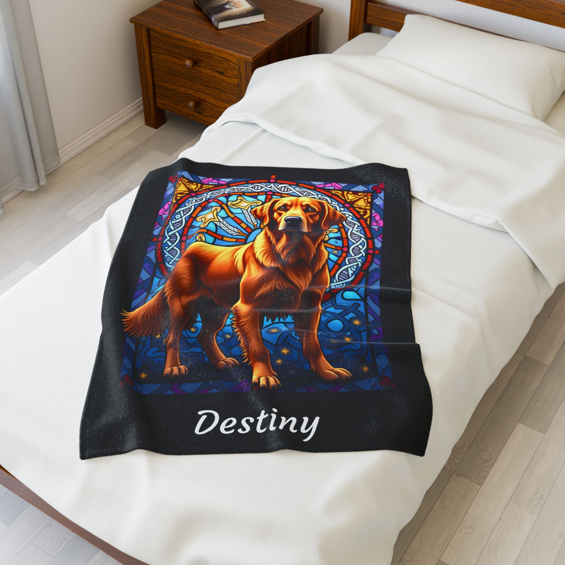 Golden Retriever Red Coat Personalized Velveteen Plush Blanket, Artistic Dog Throw, Personalized Gift