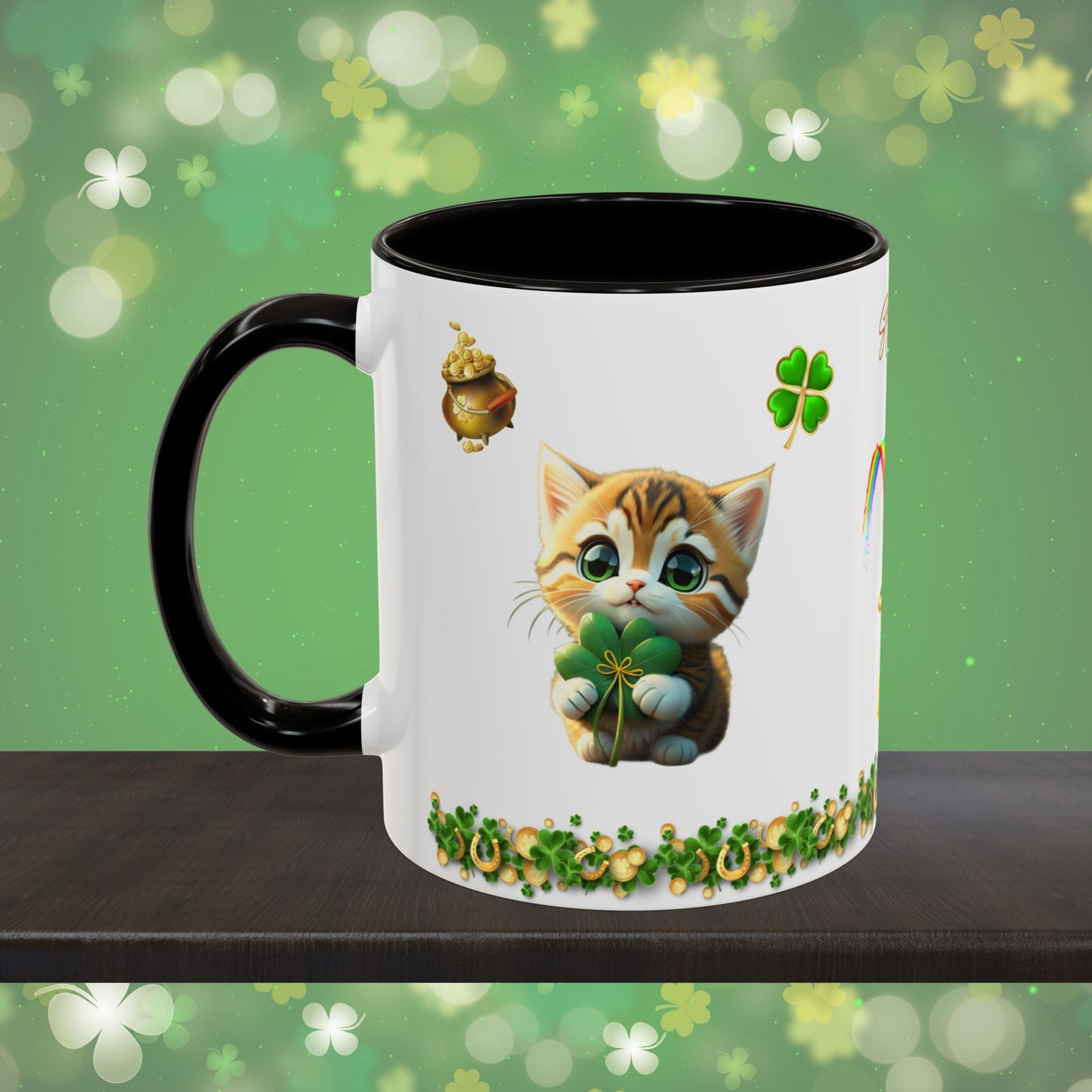 Tranquil Treasures with Tiny Whiskers: St. Patrick's Day Two-Tone Coffee Mug - Festive Ceramic Mug for Positivity & Mindfulness