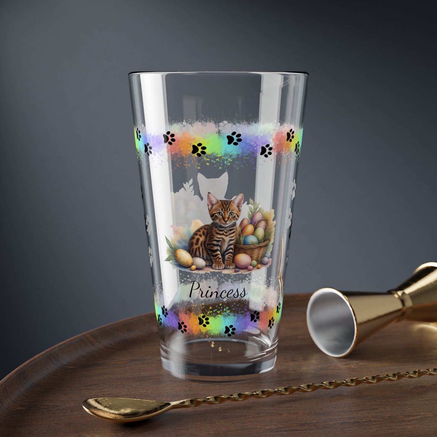 Bengal Easter Kitten 16oz Pint Glass - Personalized Cat-Themed Gift, Mental Health Drinkware, Holiday Décor & Easter Celebration