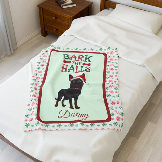 Shop our personalized german shepherd bi color velveteen plush blanket bark the halls featuring the 50" × 60" style option from MySisterIsASurvivor.