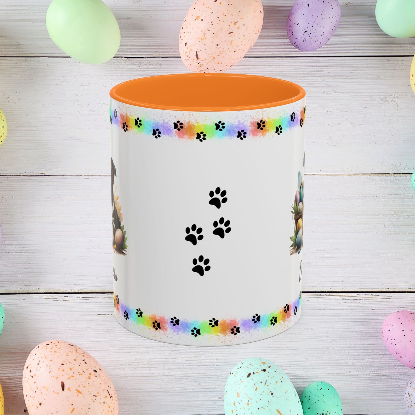 Border Collie Black & White Easter puppy coffee mug, personalized cute dog gift for mental health support