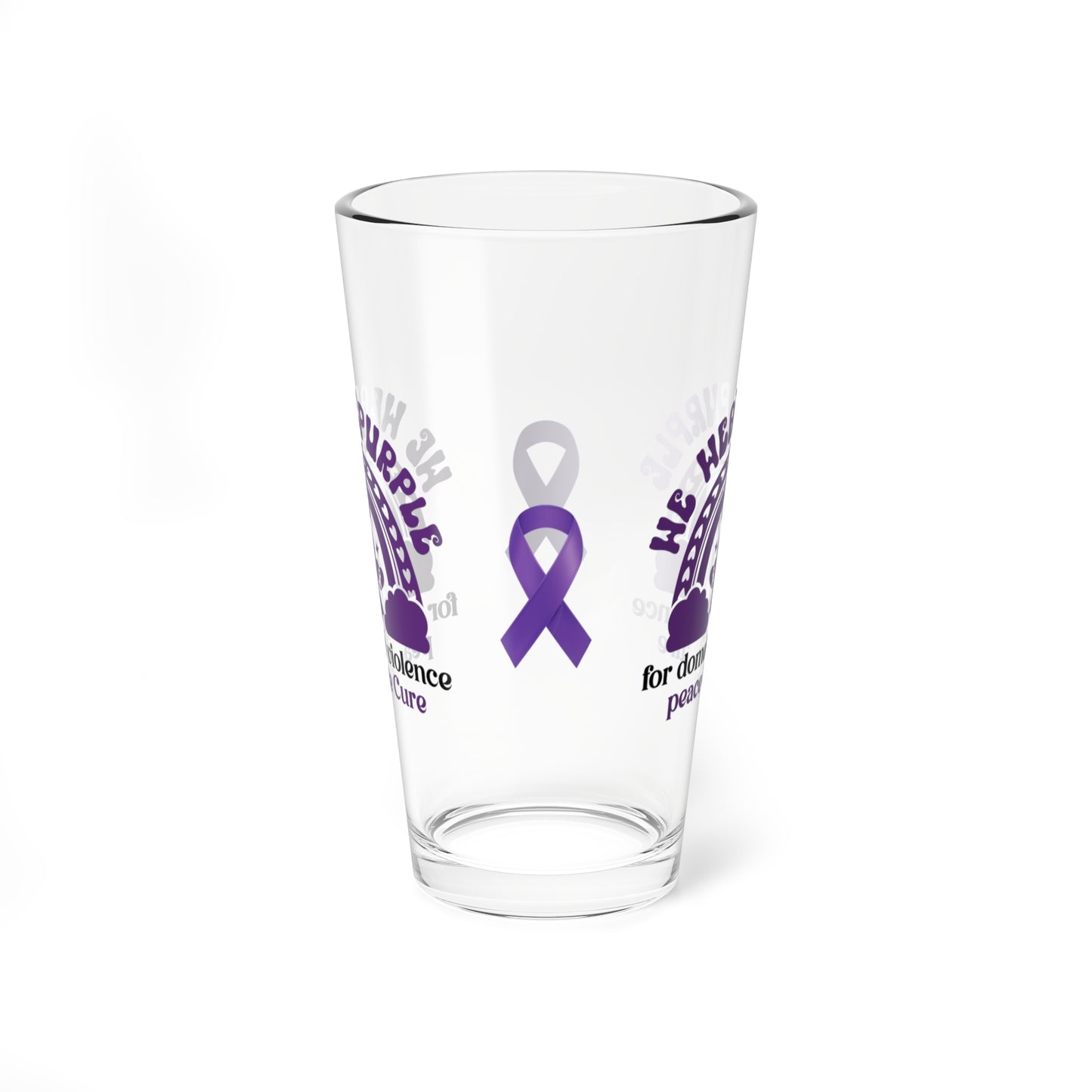 We Wear Purple DV Awareness pint glass to support survivors and raise awareness