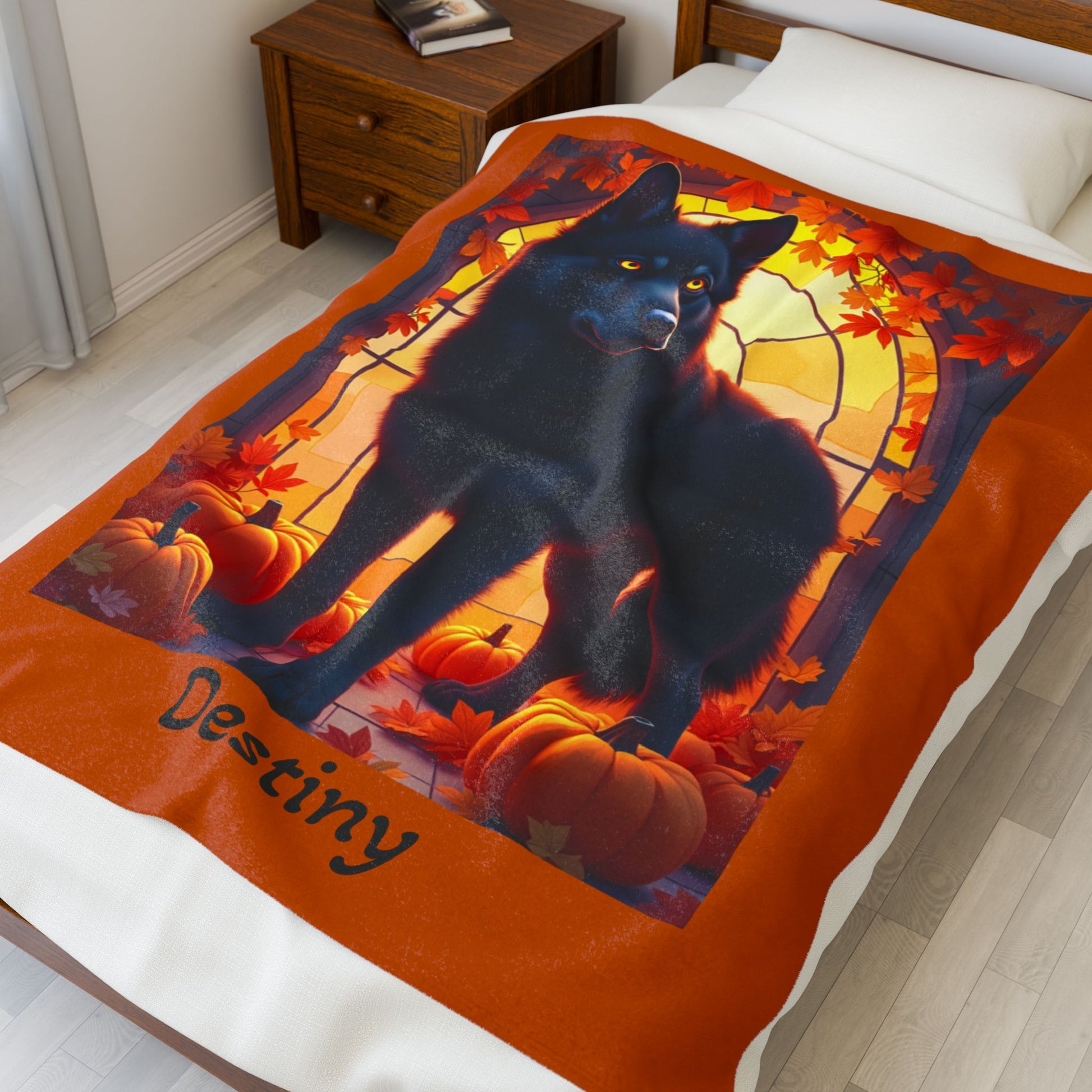 Siberian Husky Black Coat (Amber Eyes) Velveteen Blanket, Personalized Plush Dog Throw