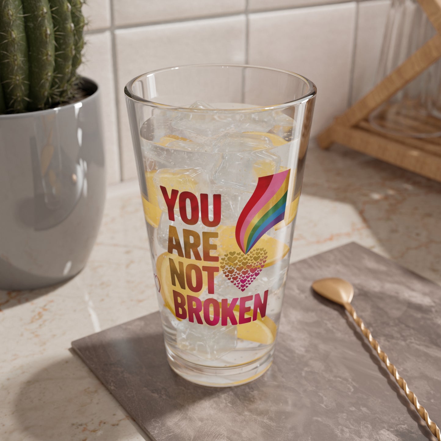 You Are Not Broken: Personalized Valentine's Day Affirmation Pint Glass – Valentine's Day Self-Care Gift, Mindful Positivity Drinkware