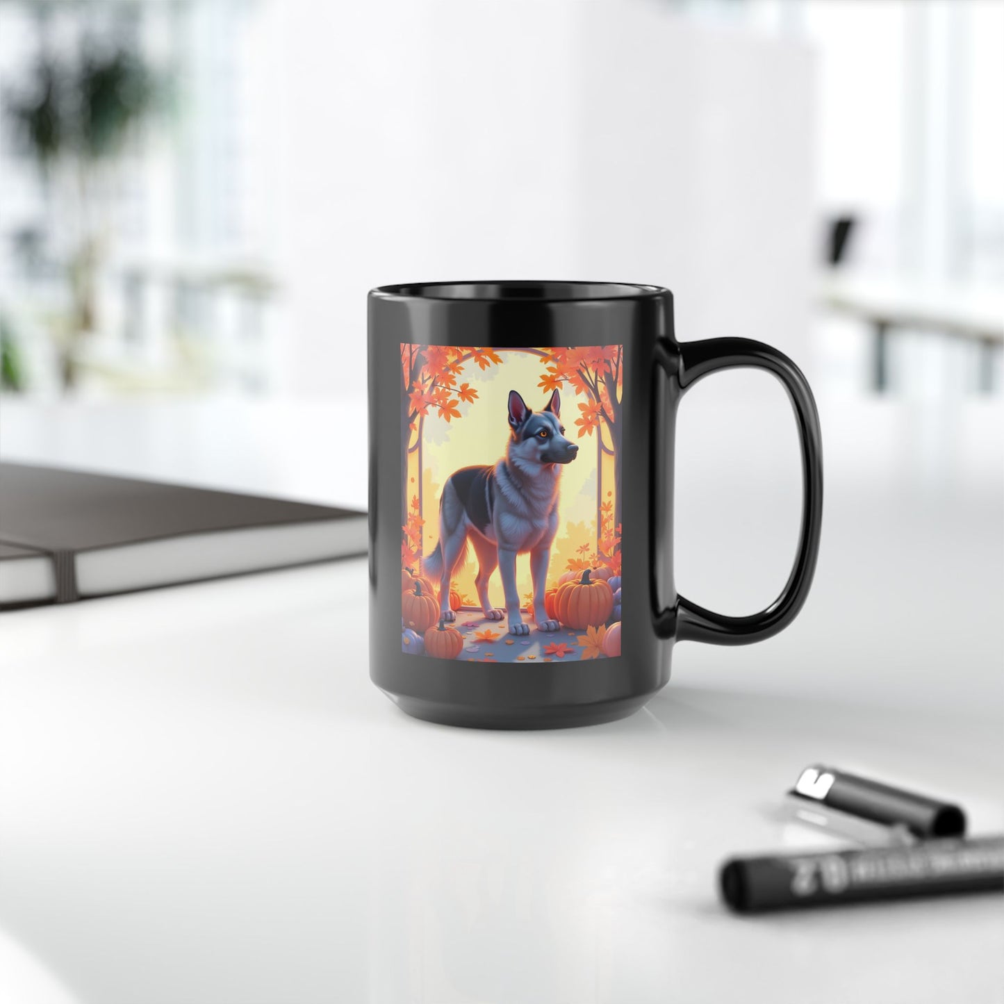 Black & Silver German Shepherd Autumn Personalized Mug - Custom Dog Owner Gift for Cozy Fall Days